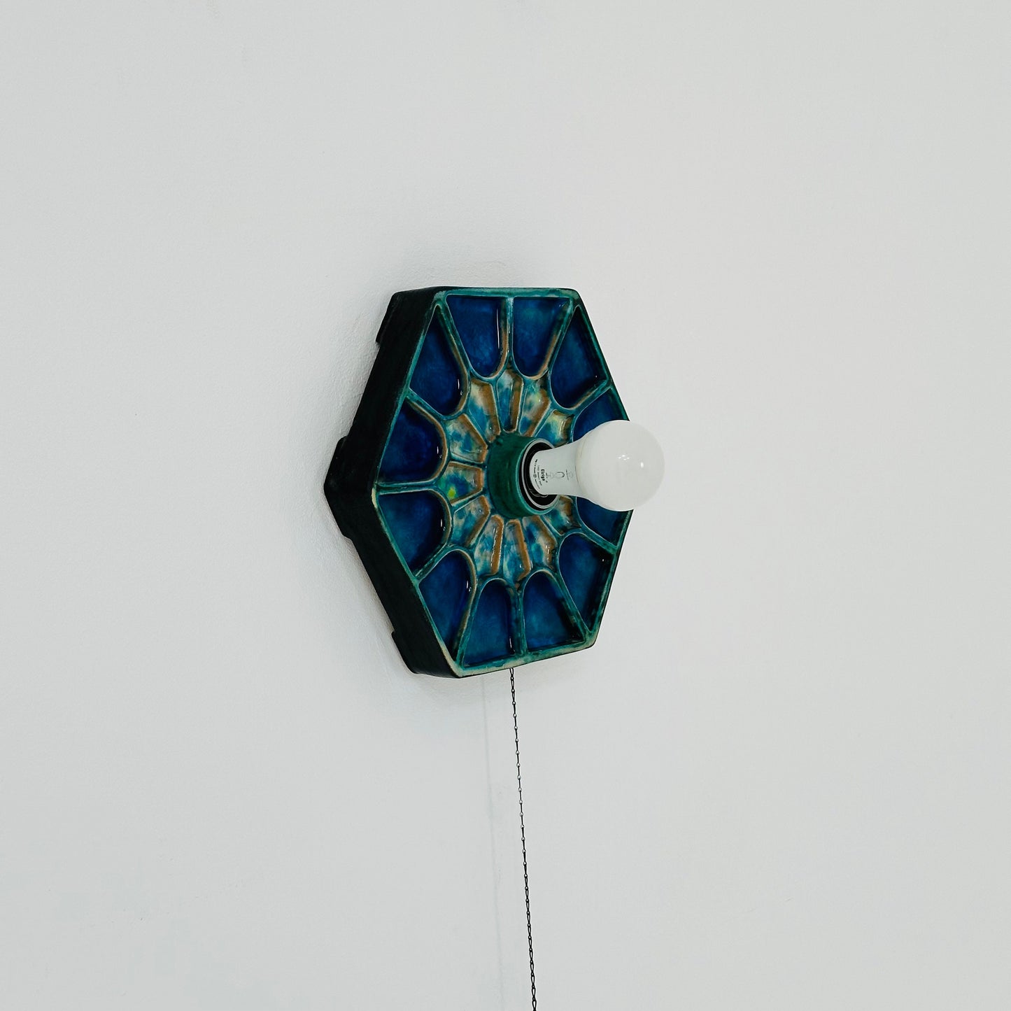 Mid century ceramic Blue Fat Lava Sconce wall lamp by Hustadt lighting Germany 1970s