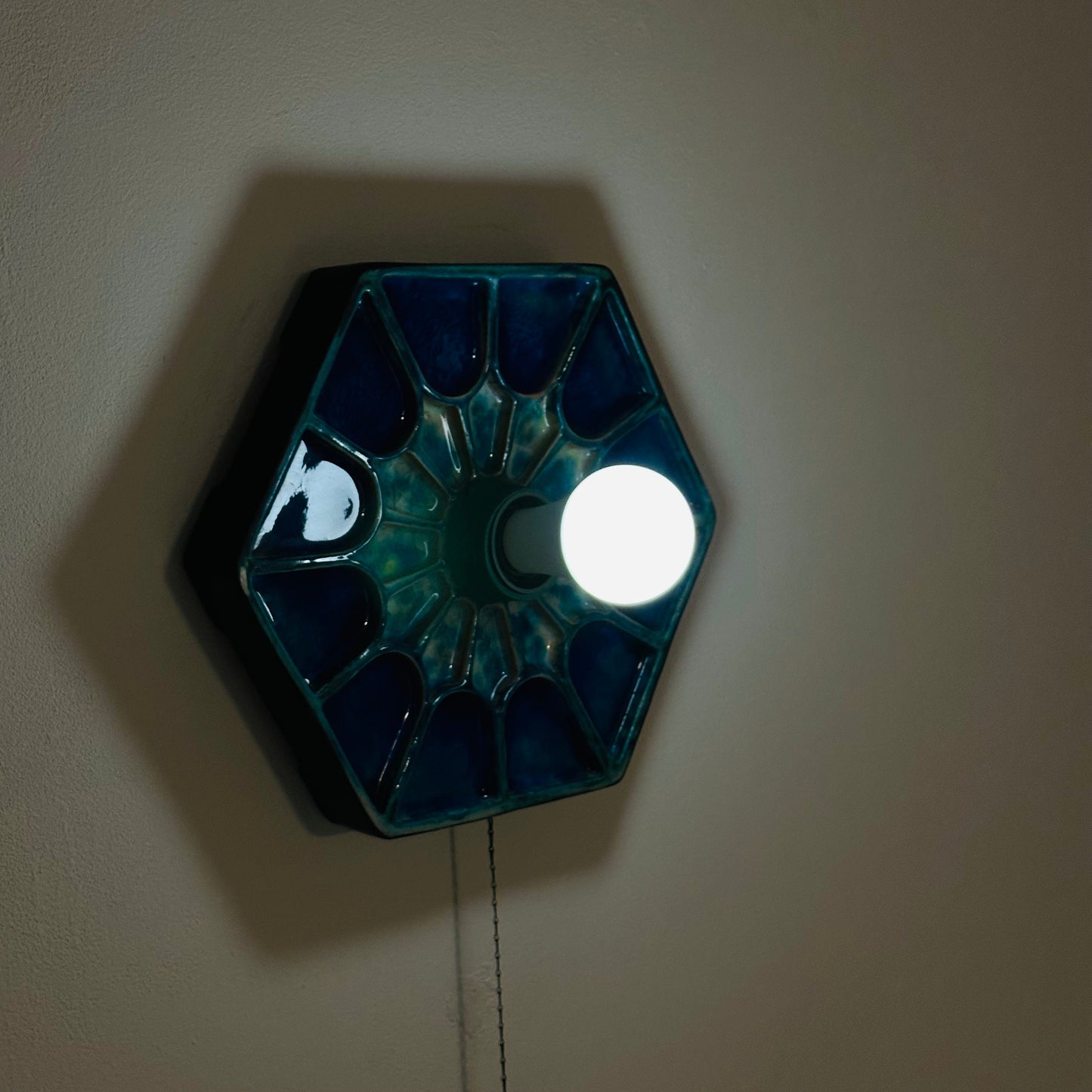 Mid century ceramic Blue Fat Lava Sconce wall lamp by Hustadt lighting Germany 1970s