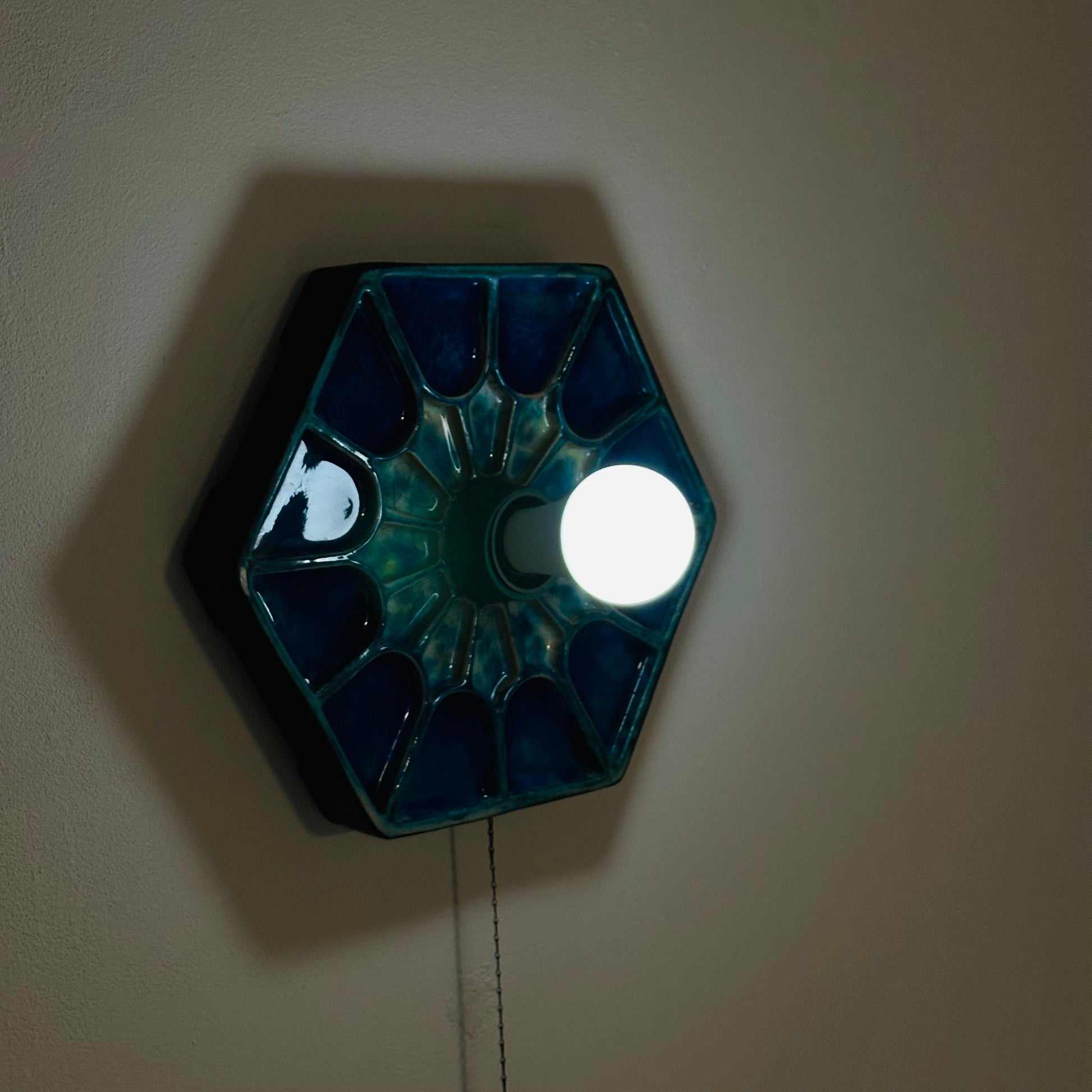 Mid century ceramic Blue Fat Lava Sconce wall lamp by Hustadt lighting Germany 1970s