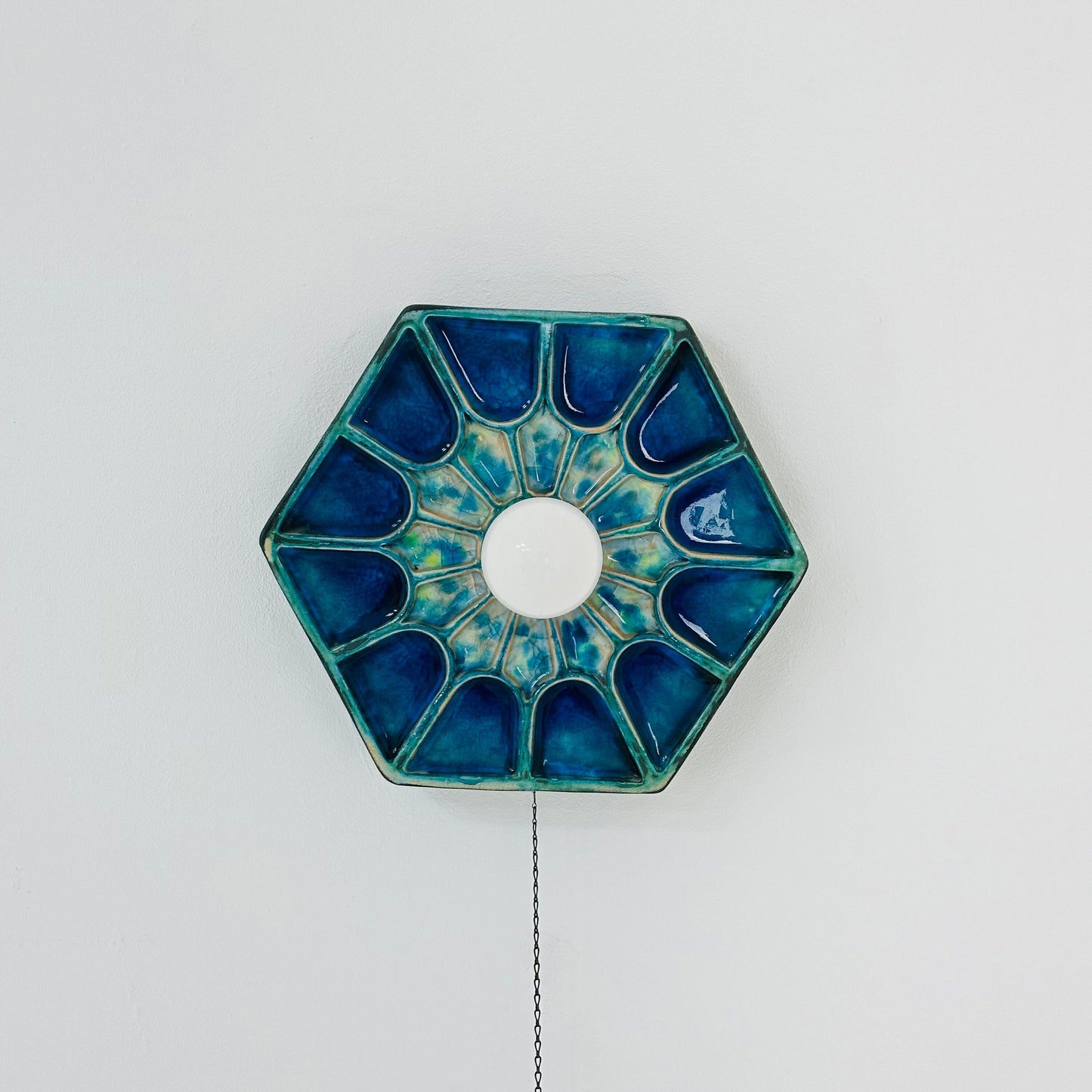 Mid century ceramic Blue Fat Lava Sconce wall lamp by Hustadt lighting Germany 1970s