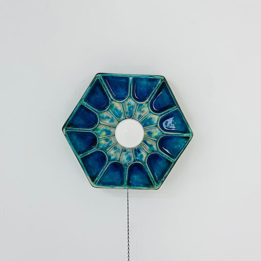 Mid century ceramic Blue Fat Lava Sconce wall lamp by Hustadt lighting Germany 1970s