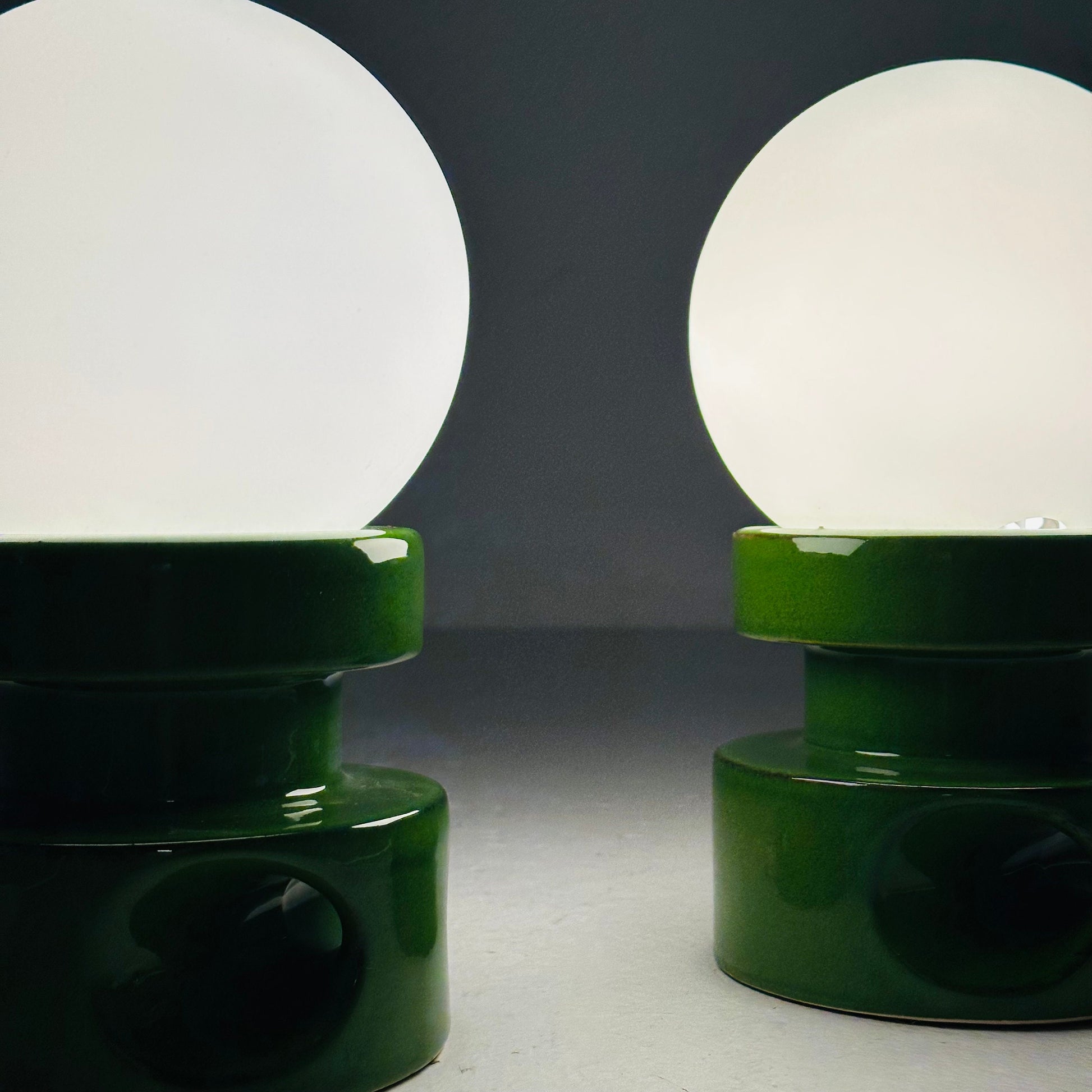 Mid century pair of green ceramic table lamps 1970s