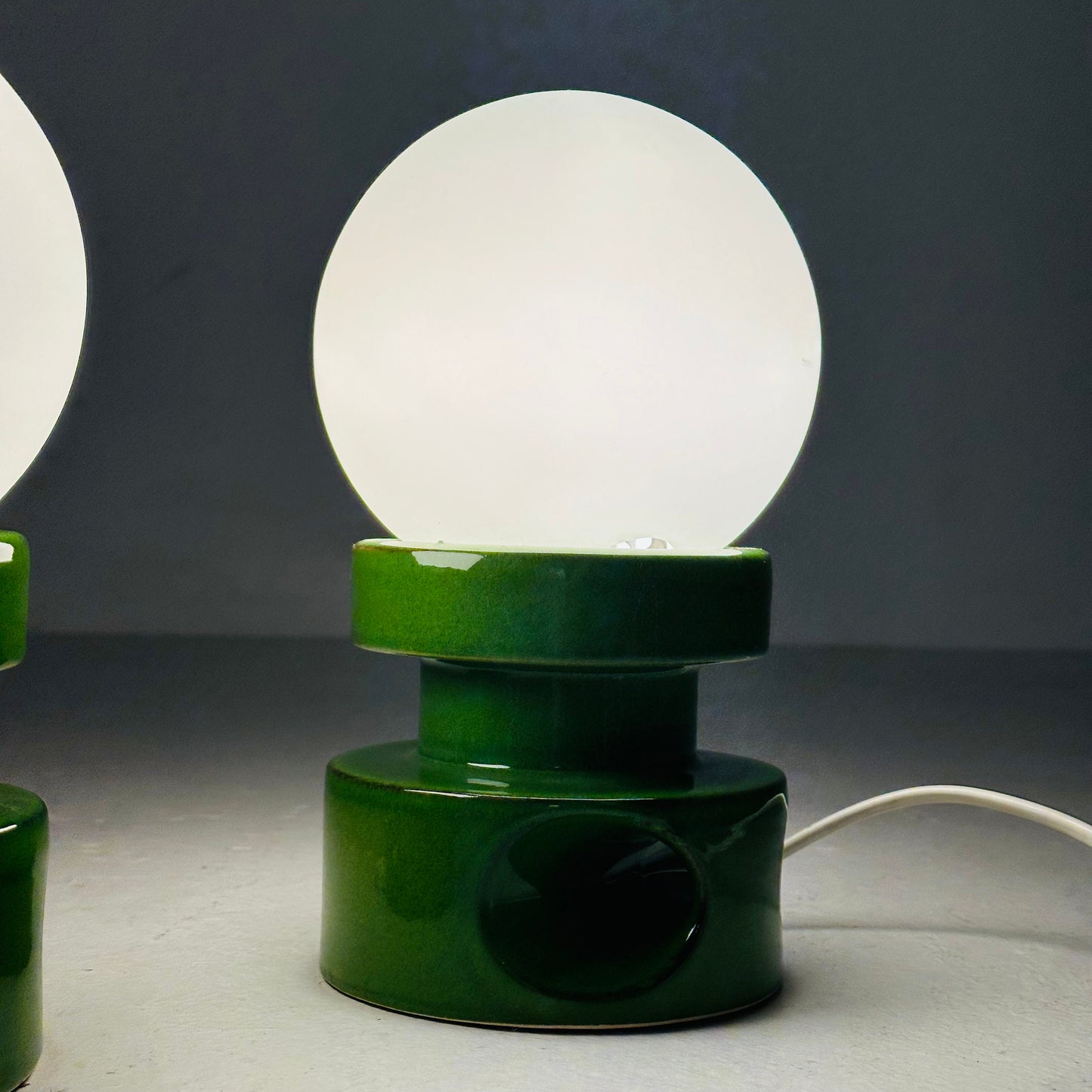 Mid century pair of green ceramic table lamps 1970s