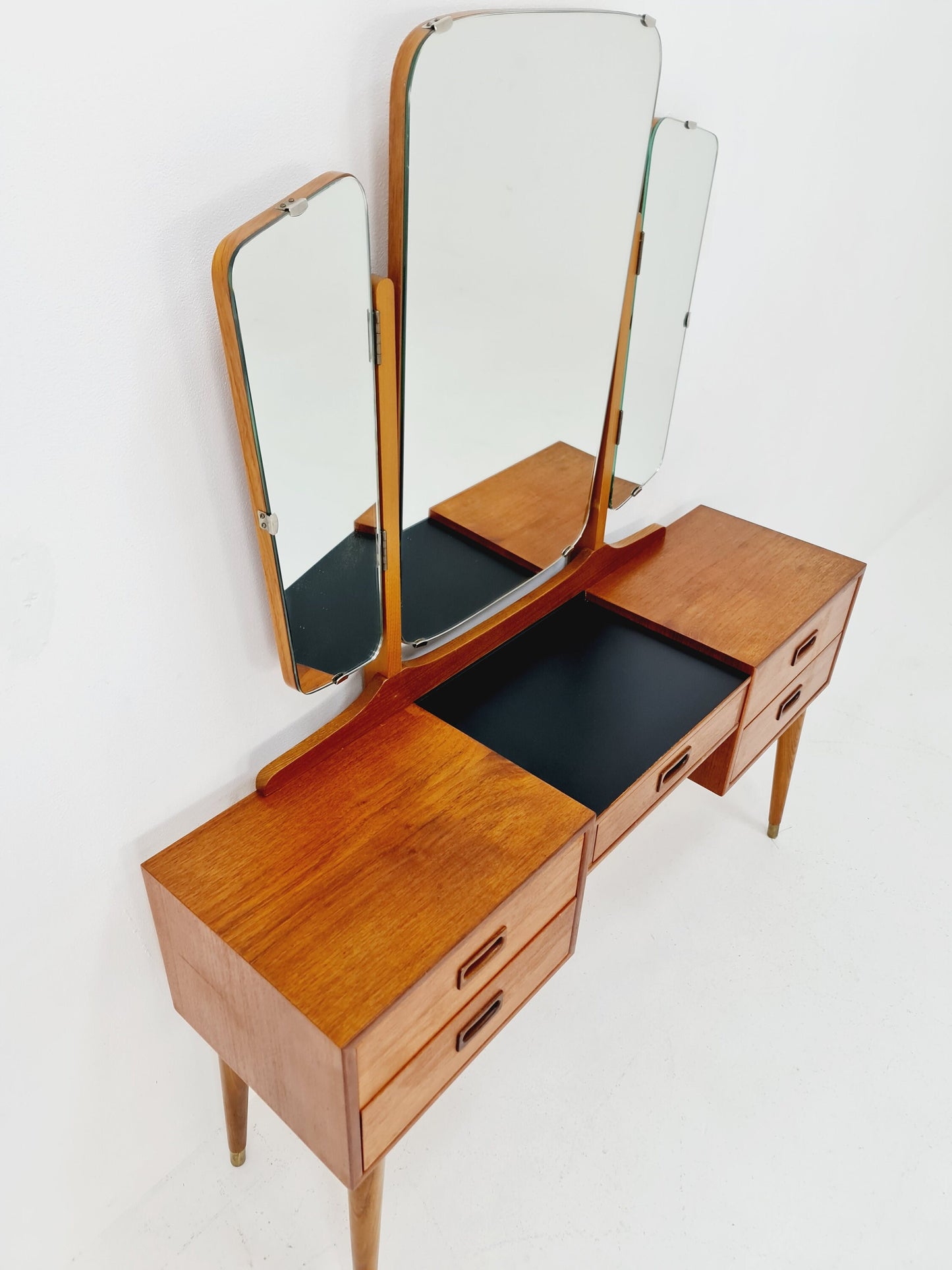 Mid Century Modern Danish Teak vanity table with stool make up table by Fröseke for AB nybrofabriken, 1960s