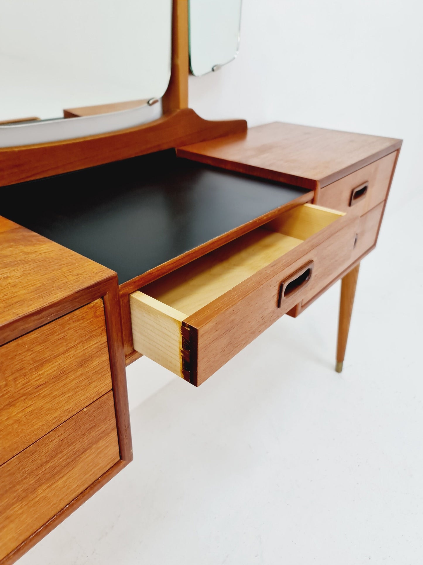 Mid Century Modern Danish Teak vanity table with stool make up table by Fröseke for AB nybrofabriken, 1960s