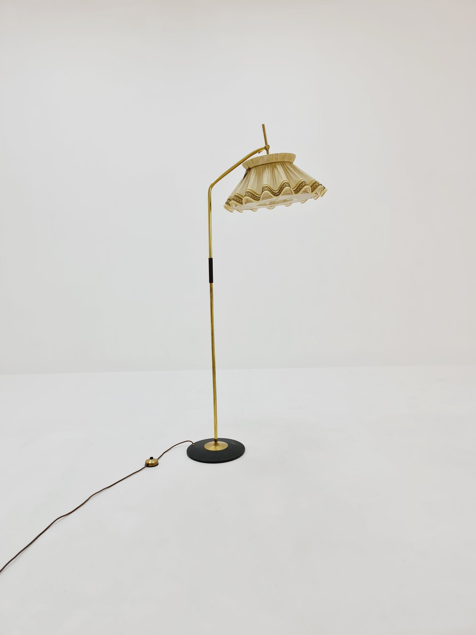 Mid century brass German arc floor Flex lamp By München Werkstätten, 1960s