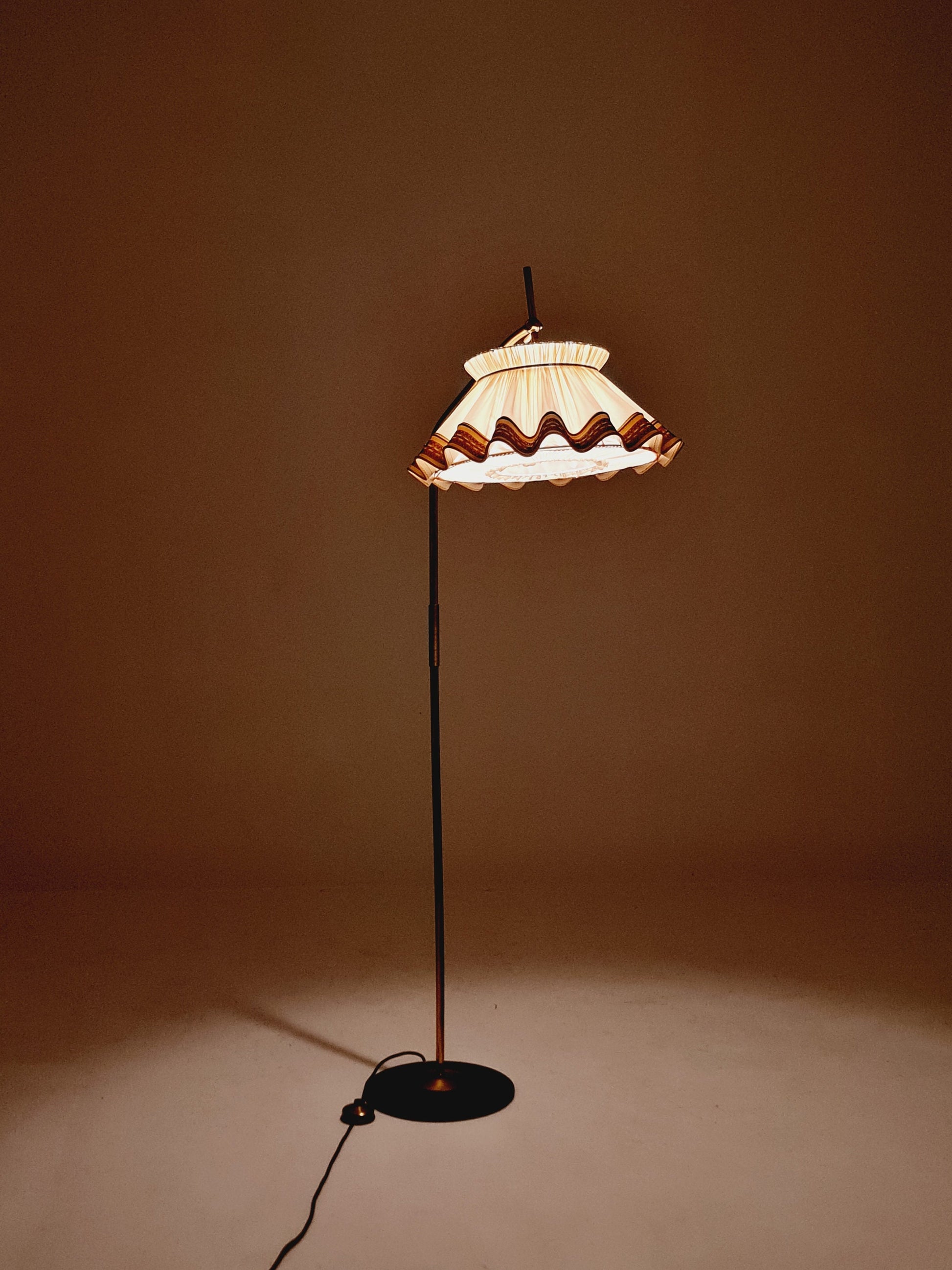 Mid century brass German arc floor Flex lamp By München Werkstätten, 1960s
