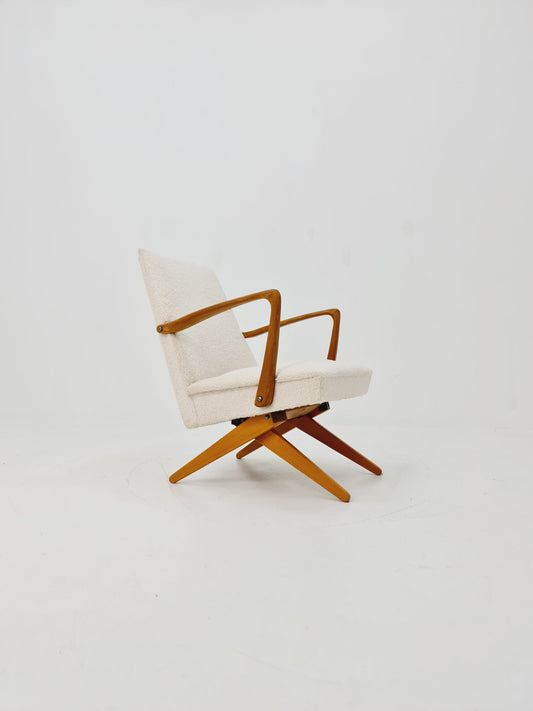 Vintage Midcentury German Teddy fabric Scissor Armchair by Wilhelm Knoll 1950s