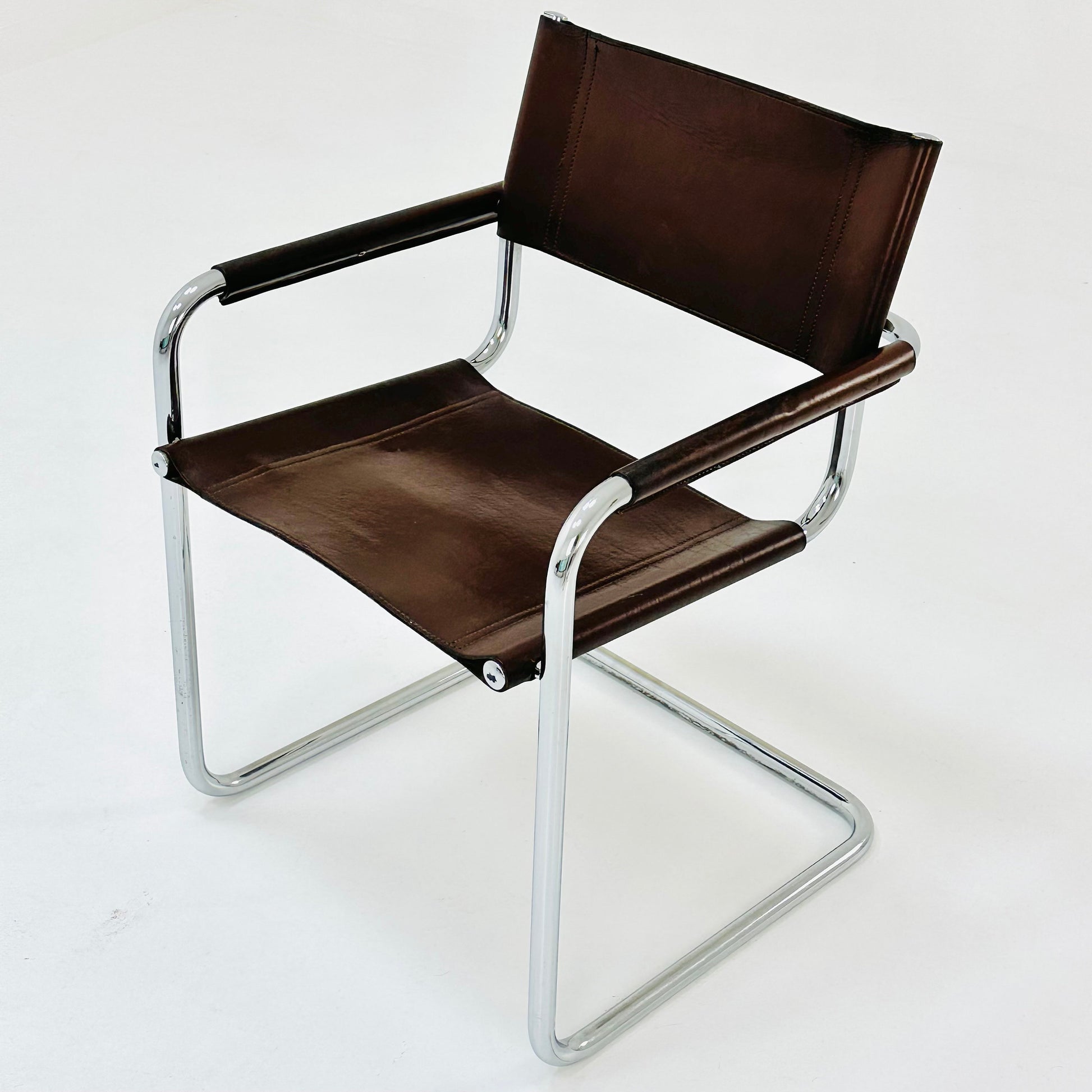 Mid century Bauhaus B34 brown leather cantilevered chair by Mart Stam for Jox Interni italy 1980s