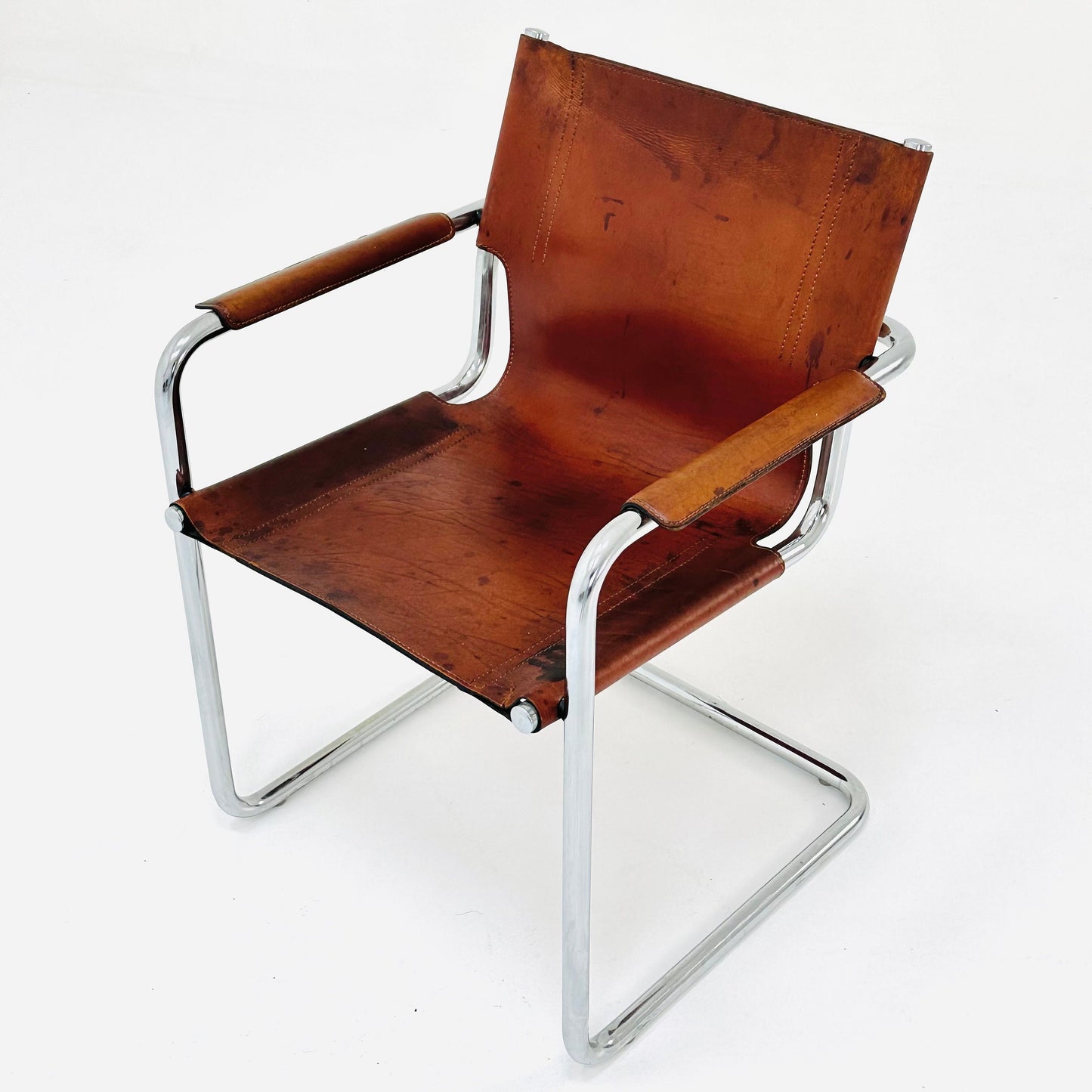 Set of 2 Bauhaus Matteo Grassi visitor chair in congac leather 1980s Italy