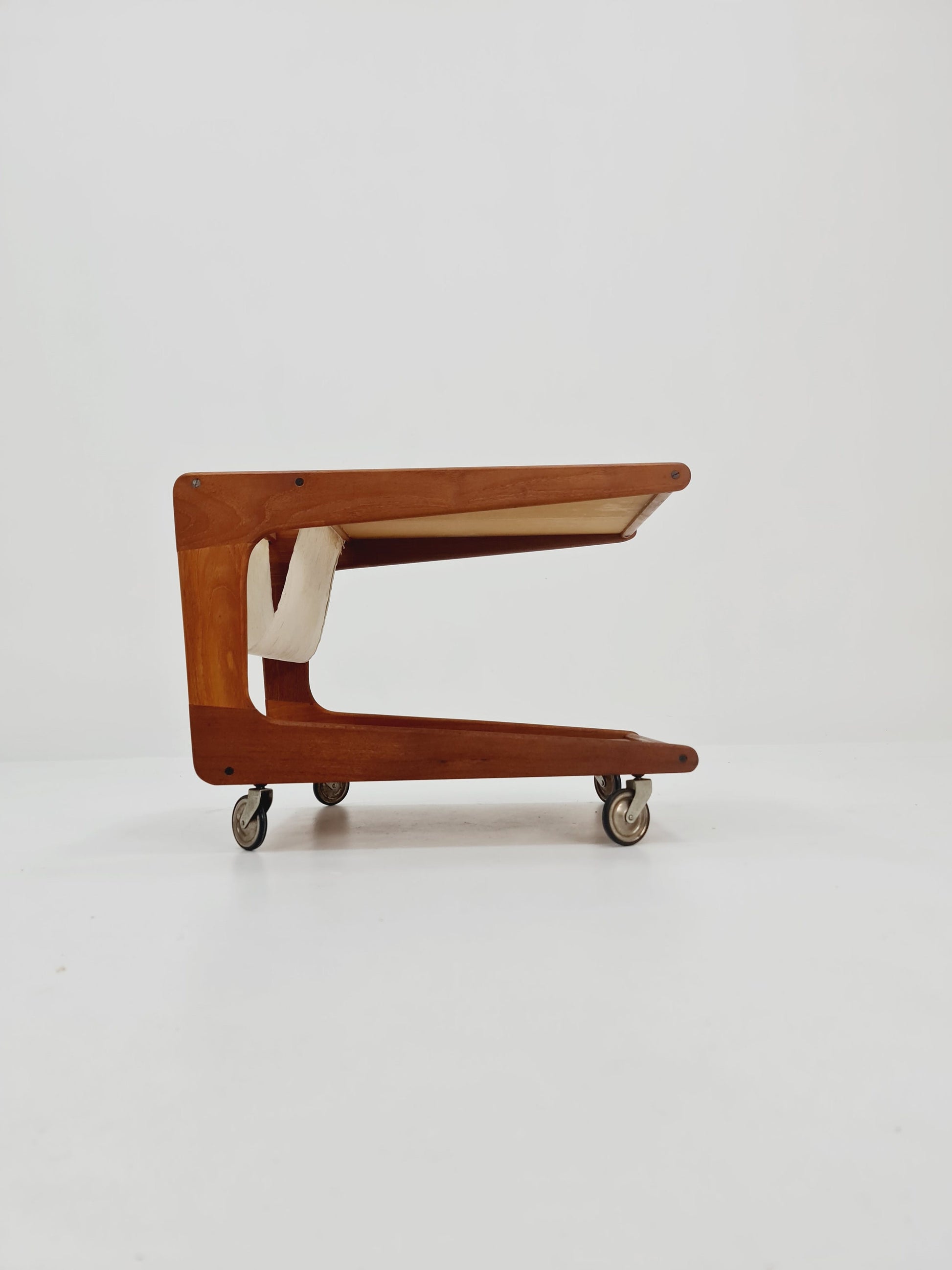 Vintage mid century danish trolley in solid teak with magazin Rack, 1960s