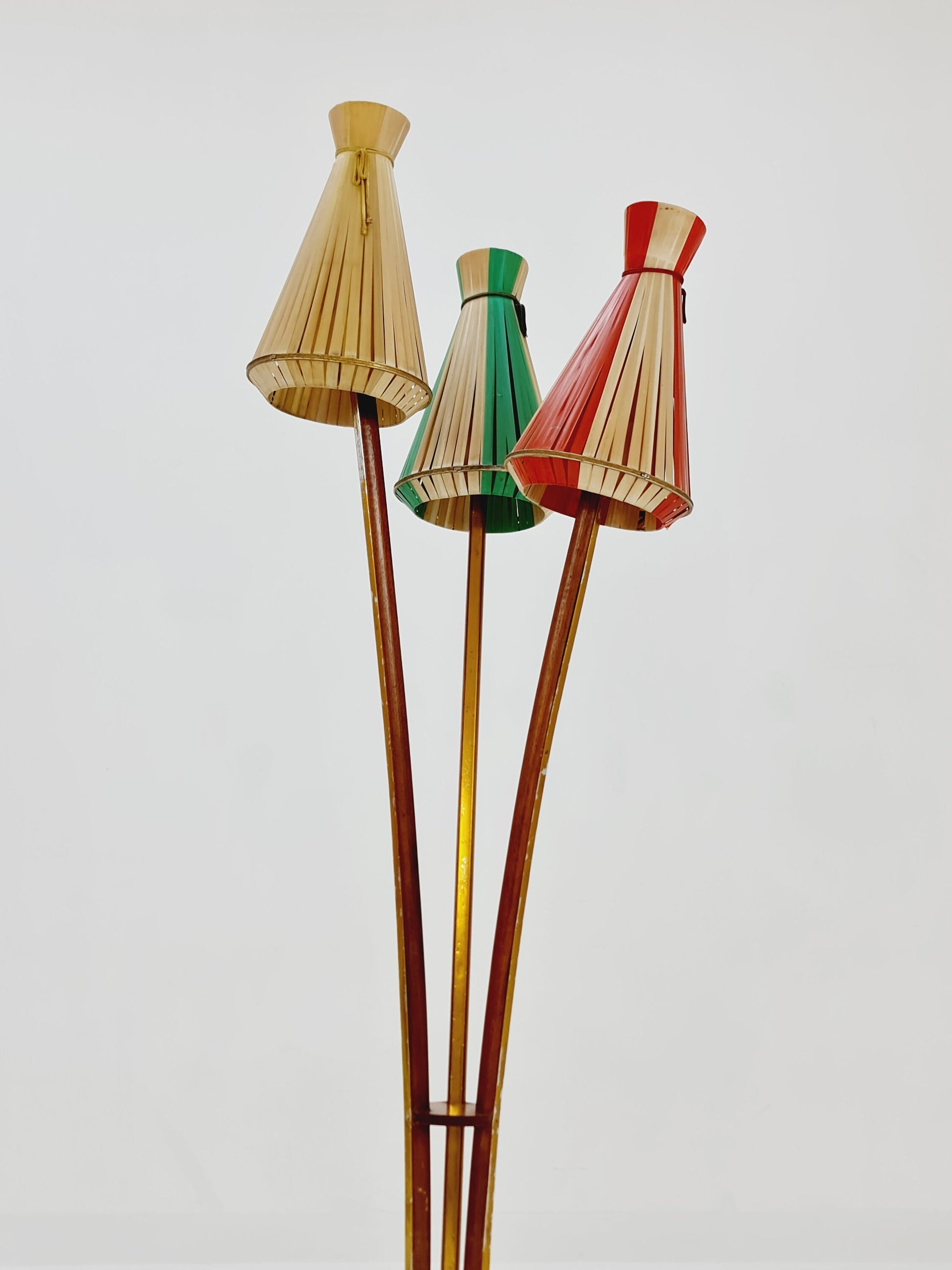 Midcentury floor Tripod walnut & Brass German DDR by Resso, 1960s