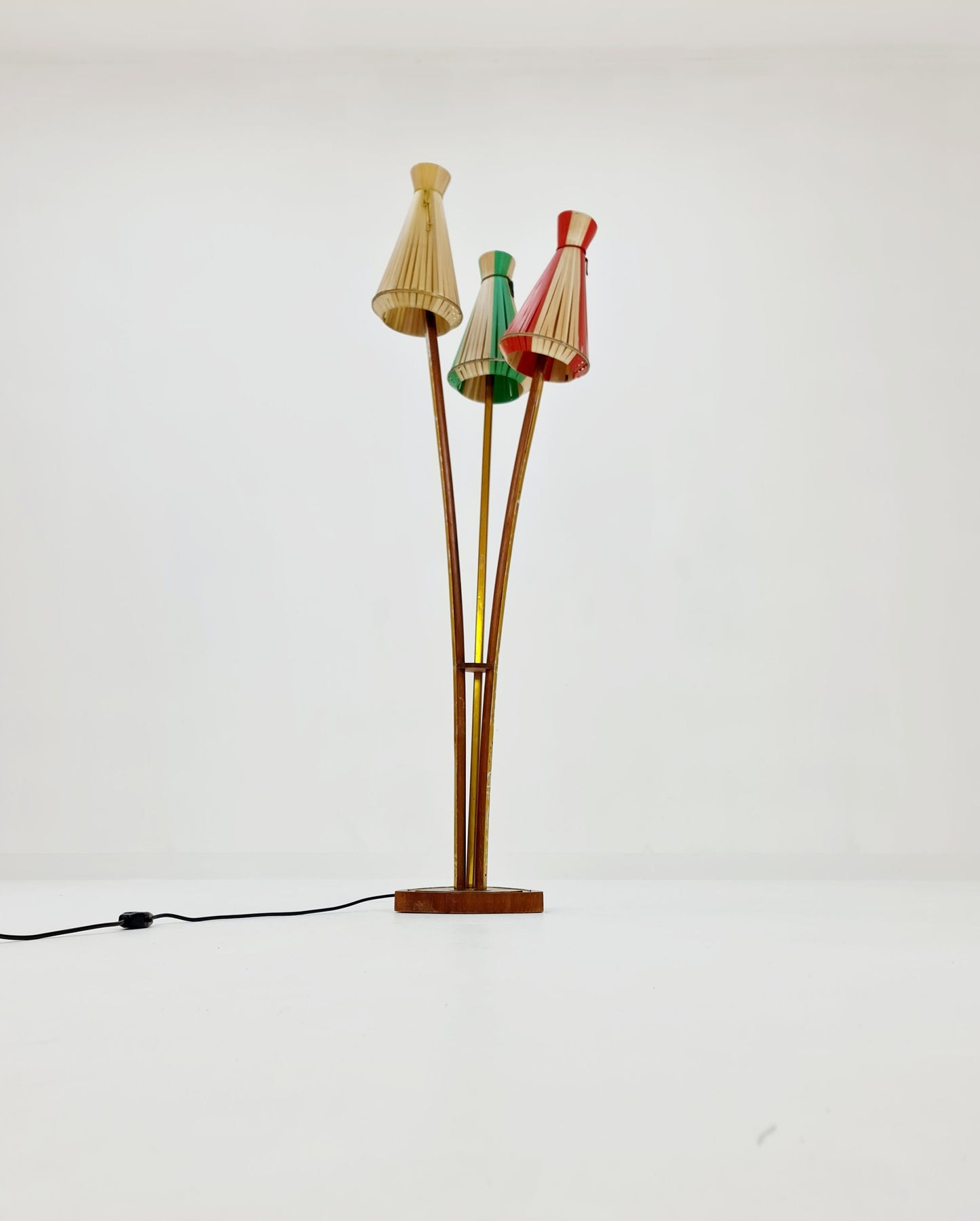 Midcentury floor Tripod walnut & Brass German DDR by Resso, 1960s