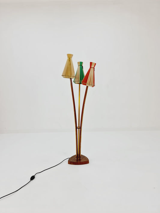 Midcentury floor Tripod walnut & Brass German DDR by Resso, 1960s