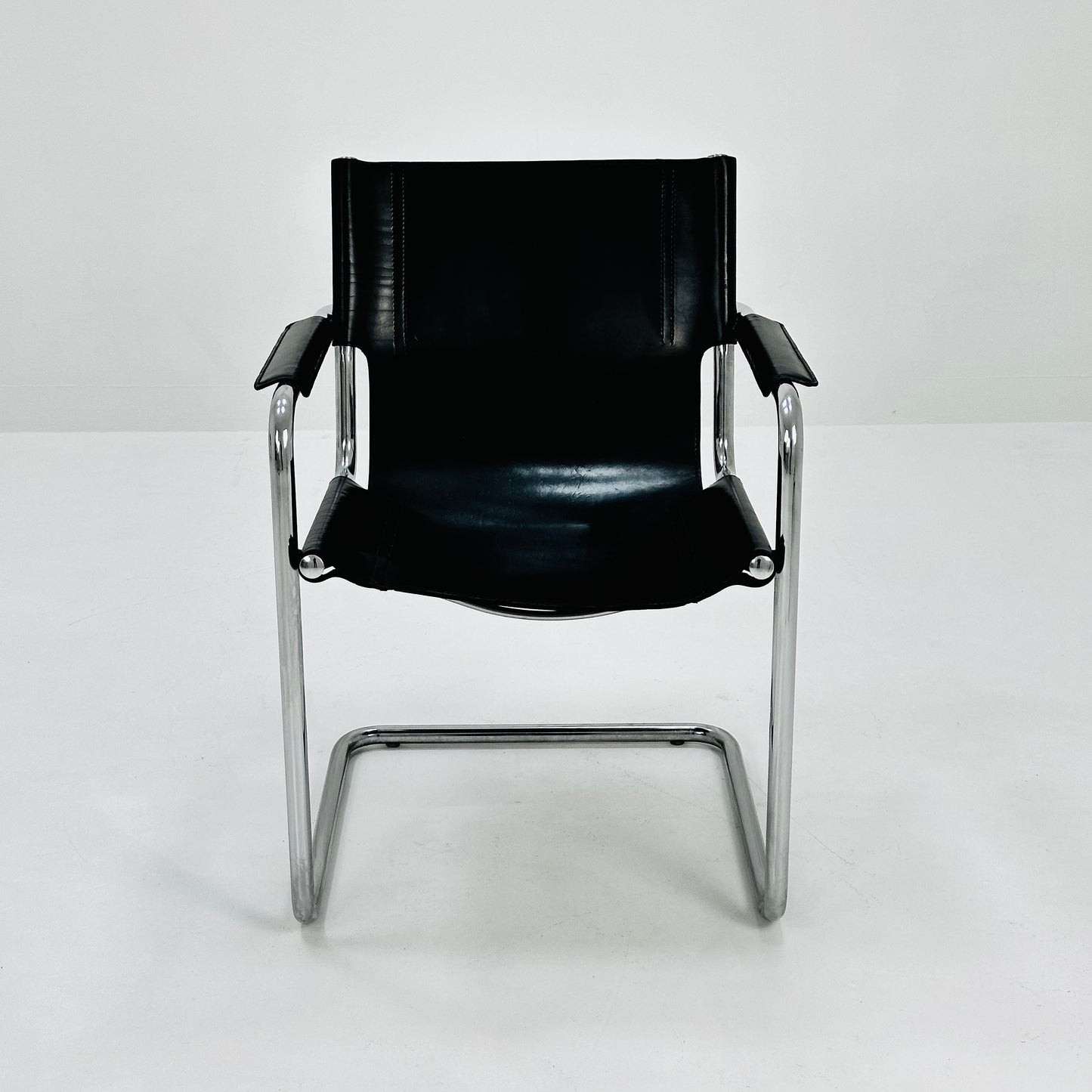 1 of 10 Matteo Grassi visitor chair in black leather Italy 1980s