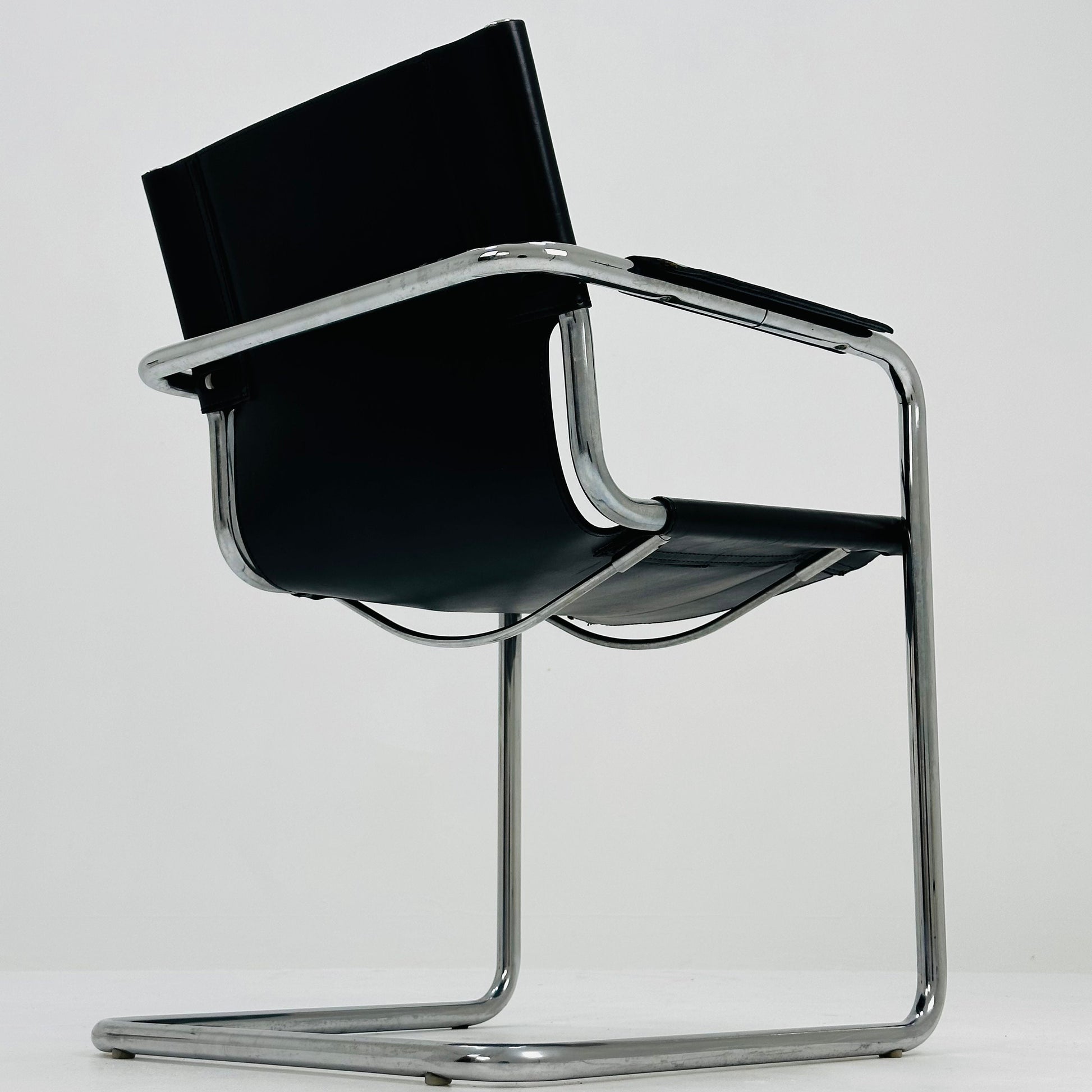 1 of 10 Matteo Grassi visitor chair in black leather Italy 1980s