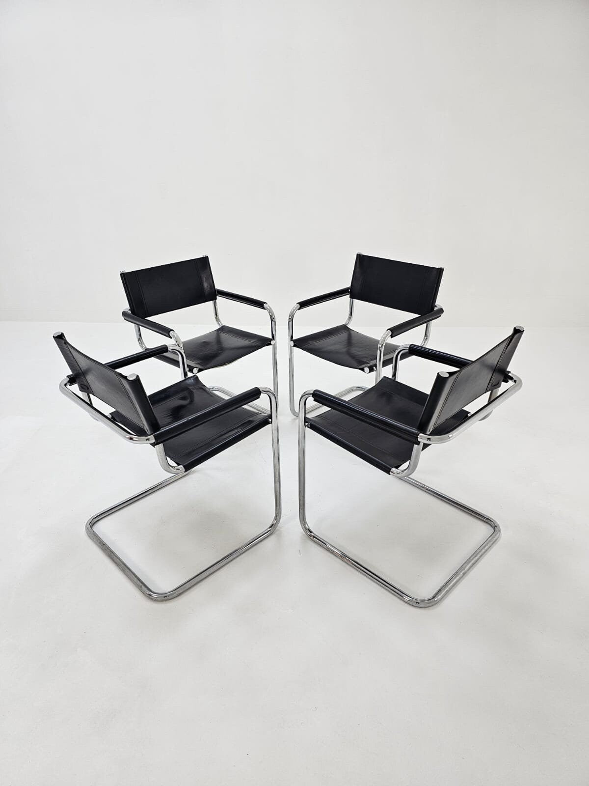 Set of 4 black Model B34 Centro Studi Desk Chair by Mart Stam & Marcel Breuer for Fasem Italy 1980s