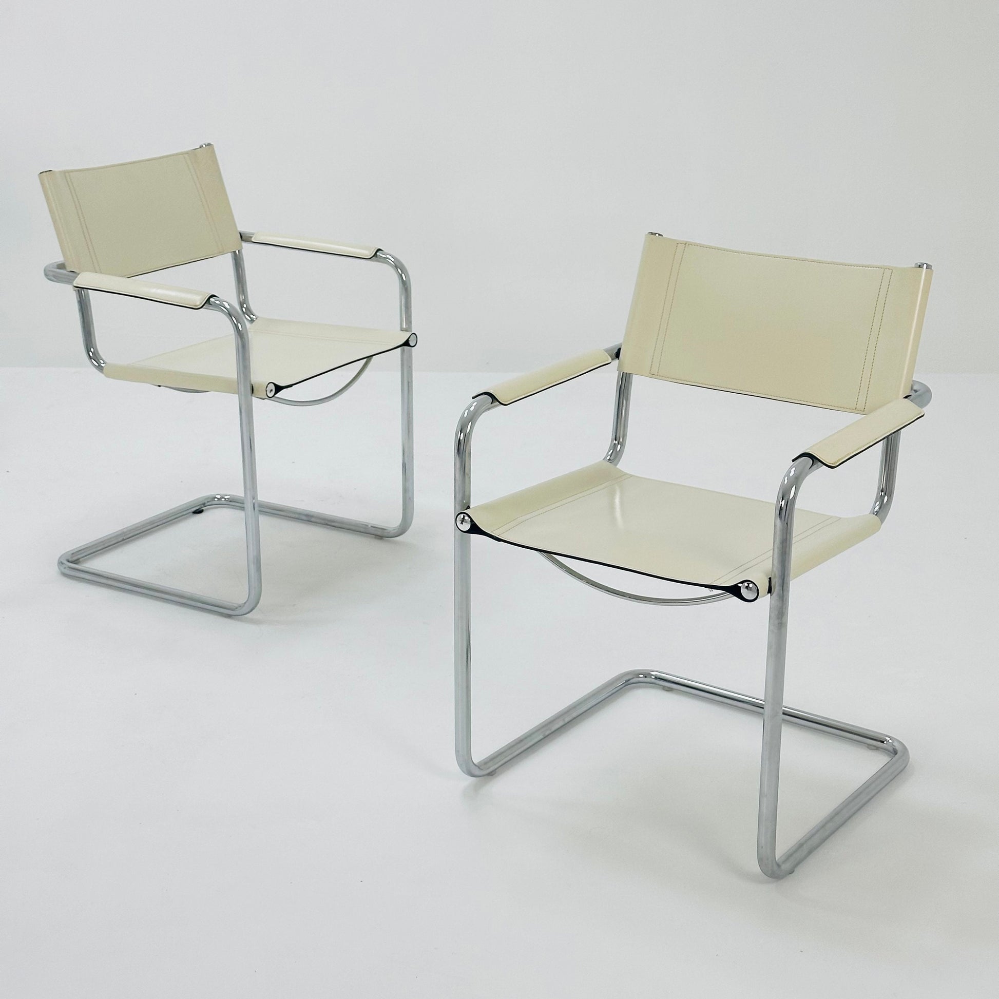 Set of 6 Model MG5 Centro Studi dining white leather chairs by Mart Stam & Marcel Breuer for Matteo Grassi, 1980s
