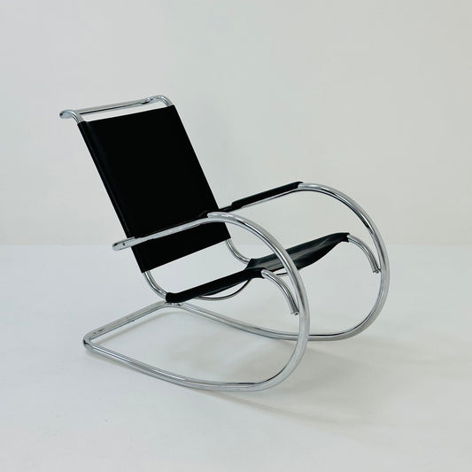Mid century Bauhaus design Rocking leather chair by Fasem Italy 1980s