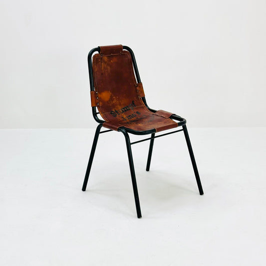 Bauhaus Les Arcs cognac leather Chair attributed to Charlotte Perriand, 1980s France 