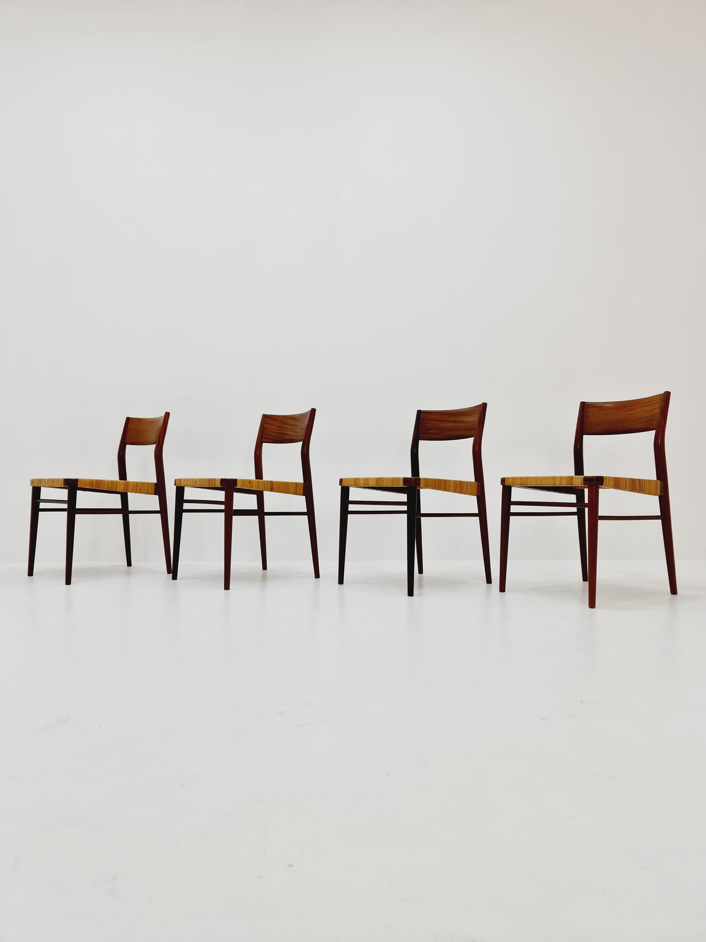Mid Century German teak and rattan chairs by Georg Leowald for Wilkhahn, 1960s, Set of 4