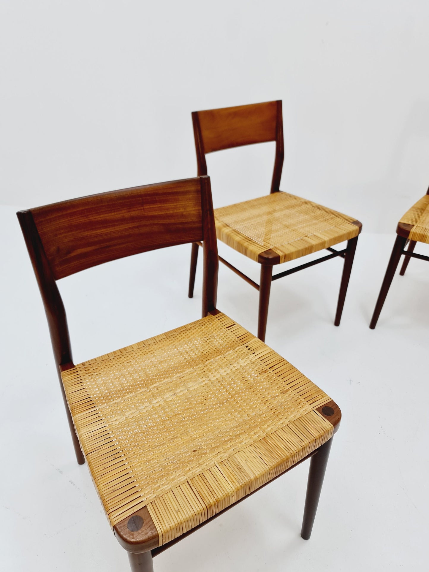 Mid Century German teak and rattan chairs by Georg Leowald for Wilkhahn, 1960s, Set of 4
