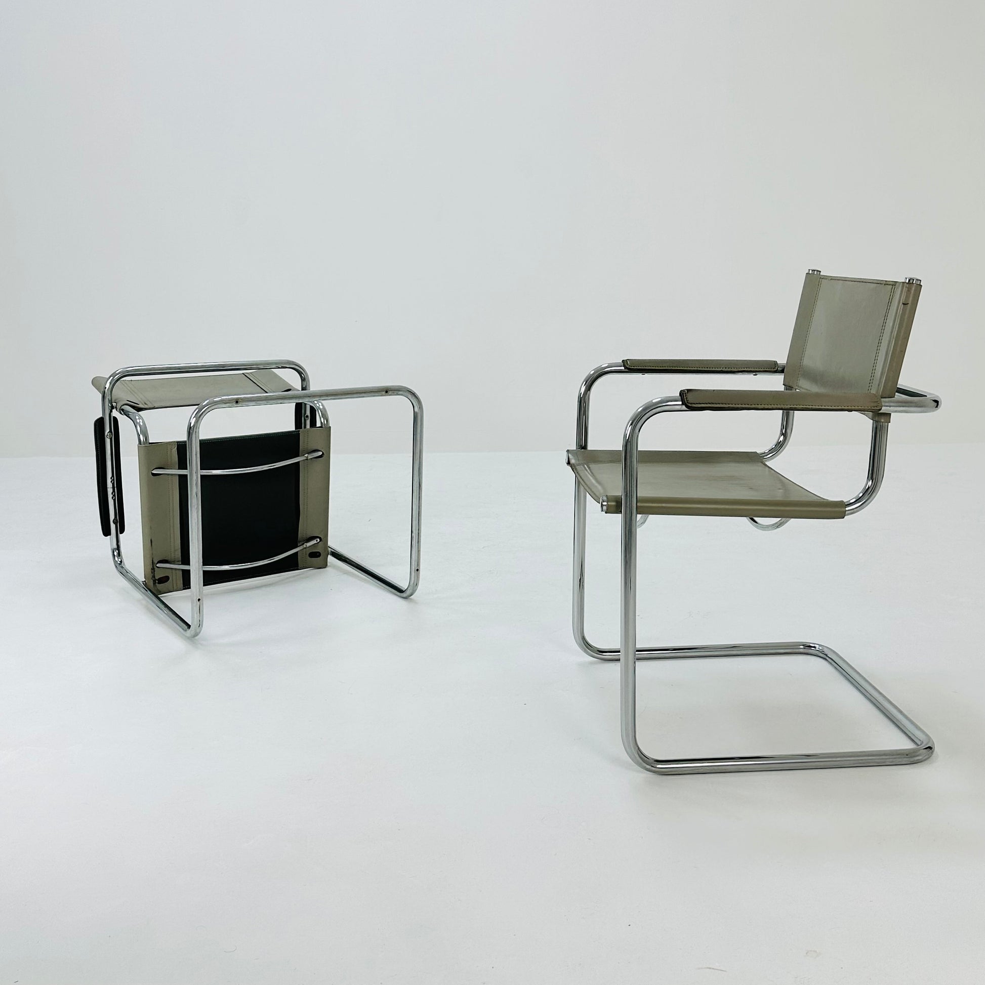 Set of 2 Bauhaus armchairs model s34 Centro Studi gray leather by Mart Stam & Marcel Breuer, 1980s