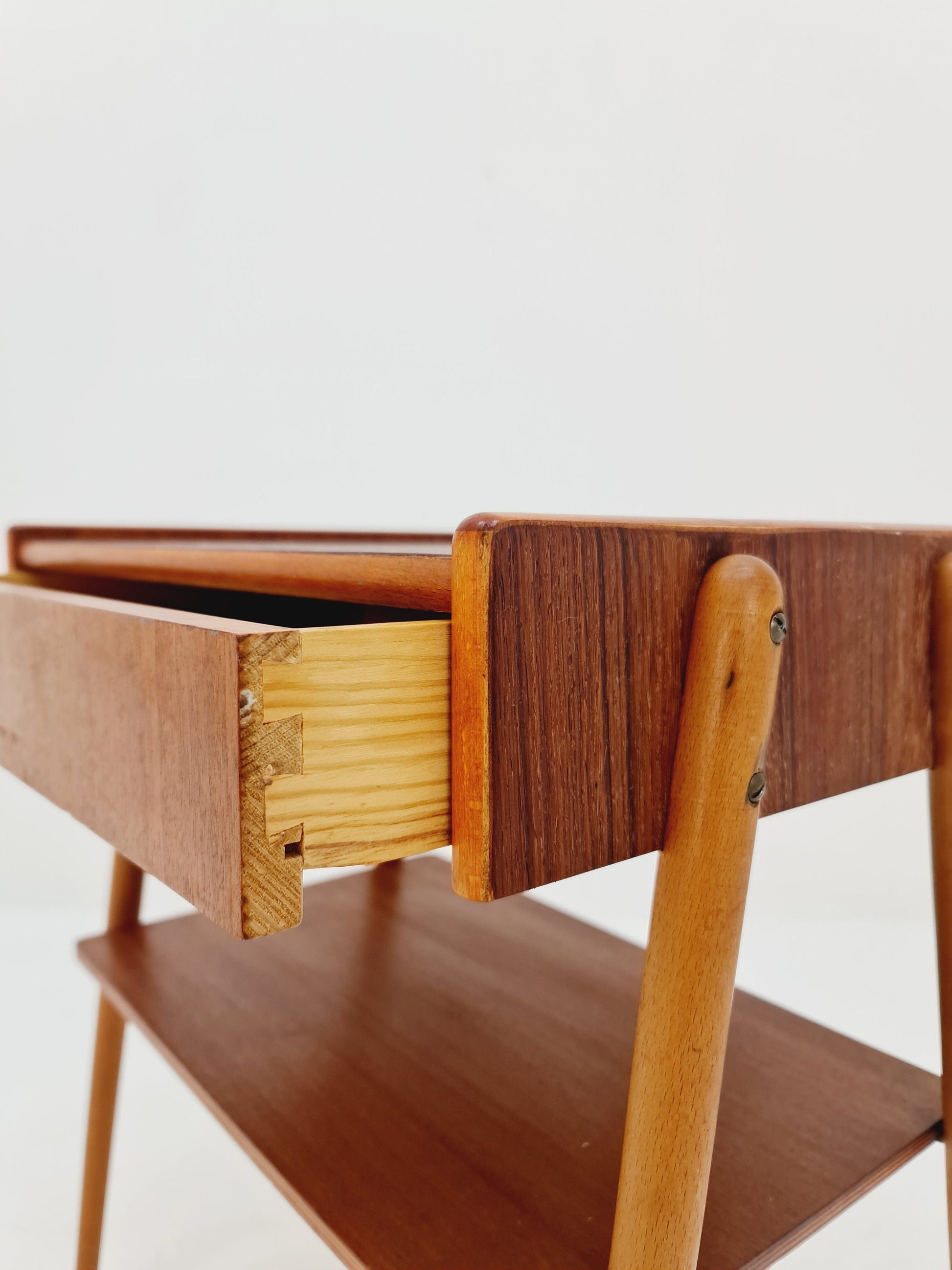 Midcentury Carlstrom & Co teak - rosewood vintage side table/ bedside table/ night stand, 1960s
