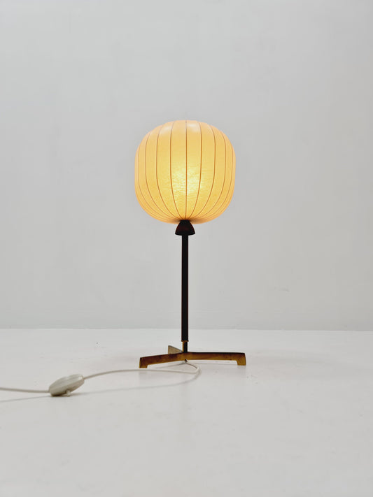 Mid century cocoon teak & brass table lamp by Vereinigte Werkstätten München, Germany, 1960s