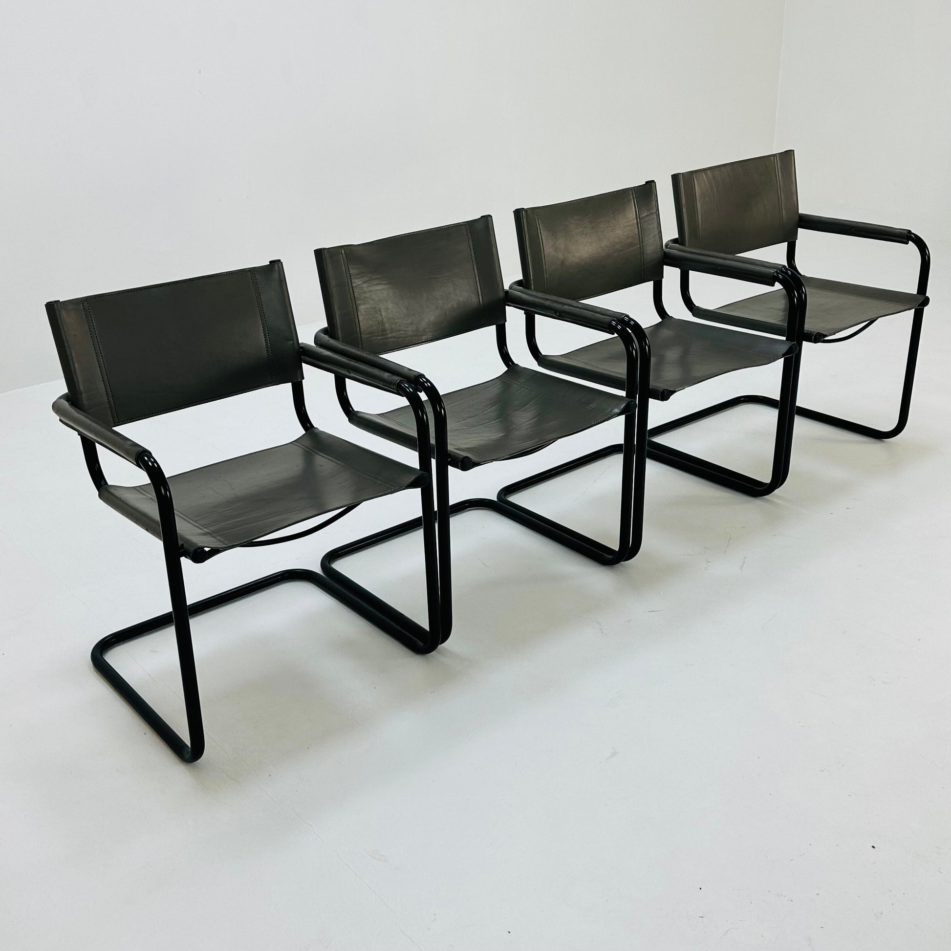 Set of 6 Mid century B34 grey leather cantilevered chairs by Mart Stam for Jox Interni italy 1980s