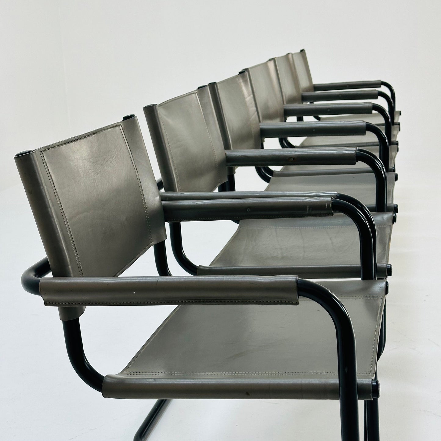 Set of 6 Mid century B34 grey leather cantilevered chairs by Mart Stam for Jox Interni italy 1980s