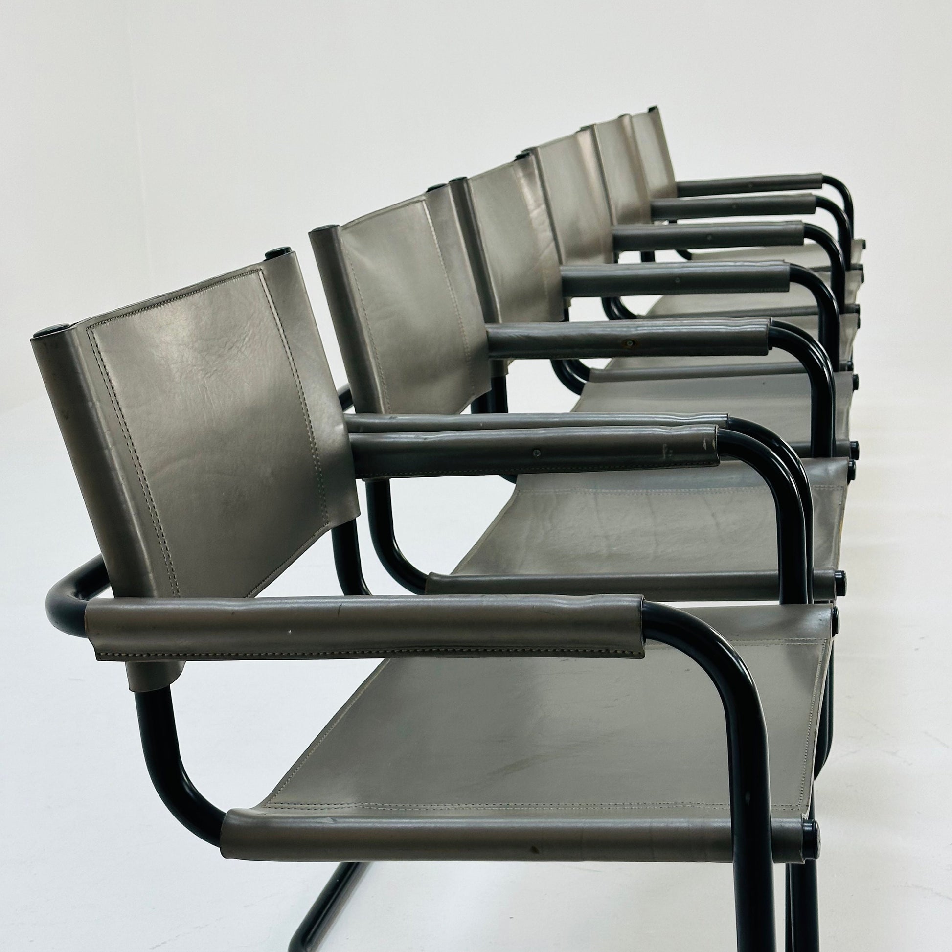 Set of 6 Mid century B34 grey leather cantilevered chairs by Mart Stam for Jox Interni italy 1980s
