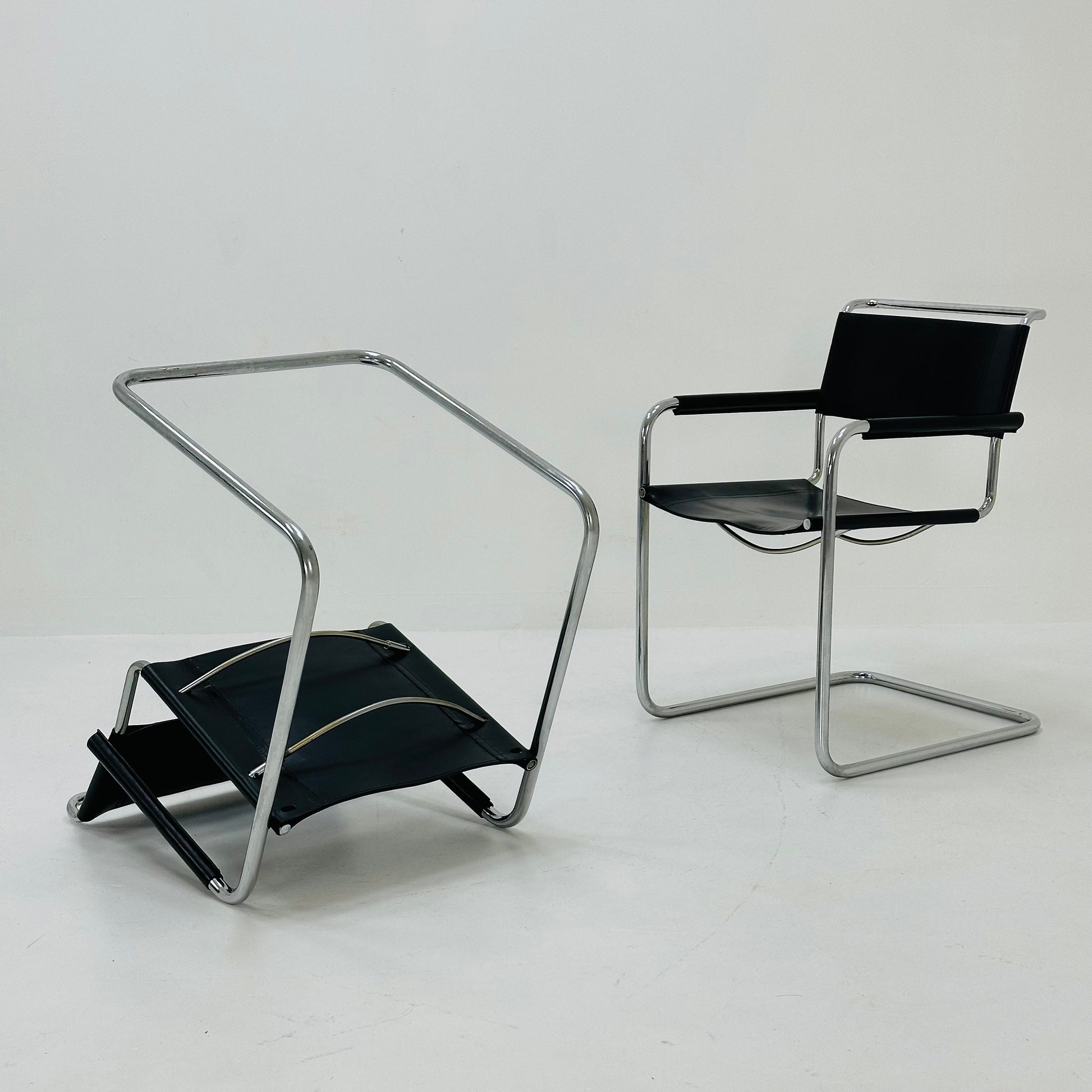 Set of 2 black S34 tubular steel chairs by Mart Stam for Jox Interni - 1970s