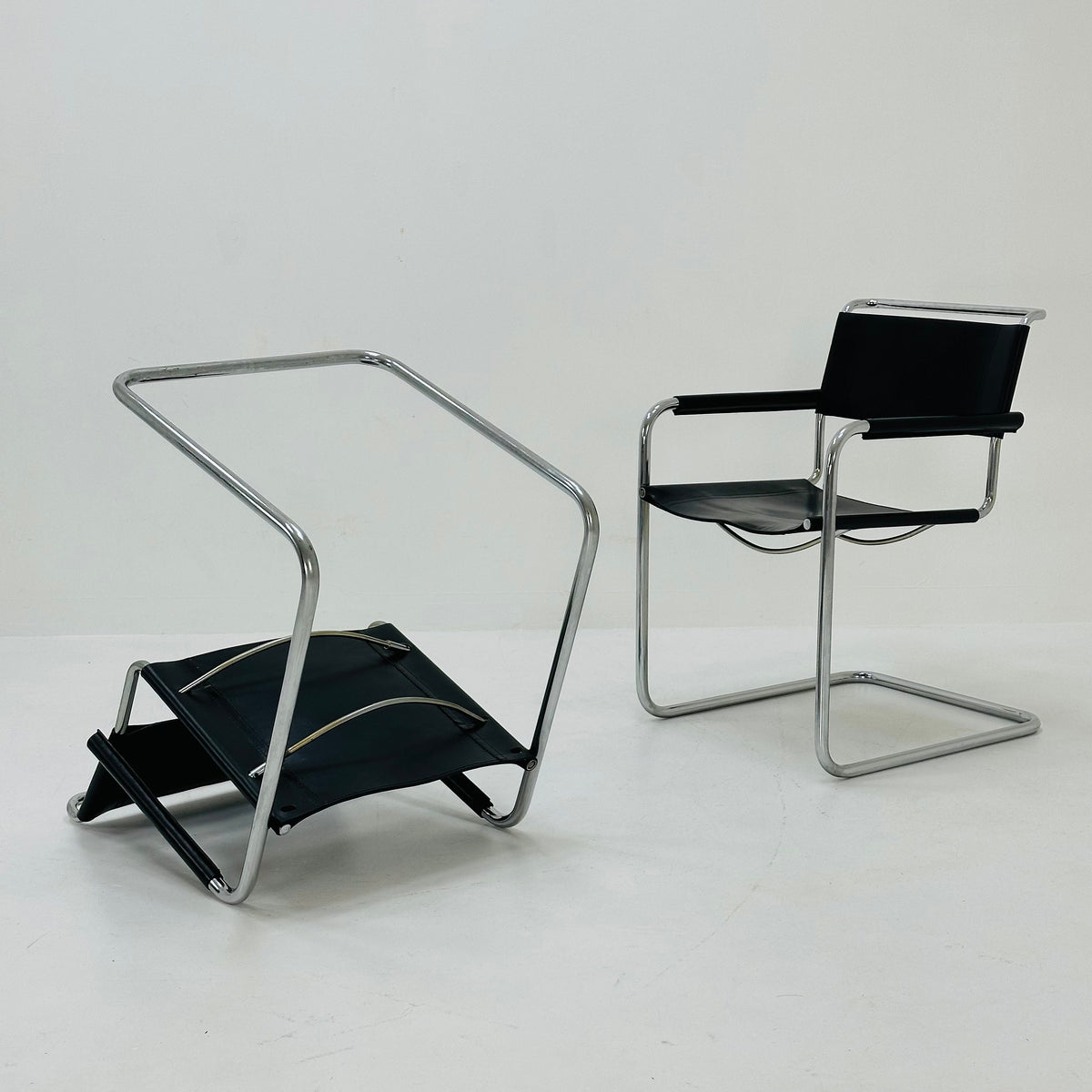 Set of 2 black S34 tubular steel chairs by Mart Stam for Jox Interni - 1970s