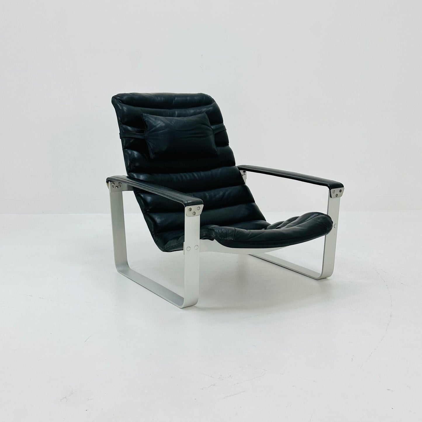 Mid century black leather Pulkka armchair by Ilmari Lappalainen for Asko, 1960