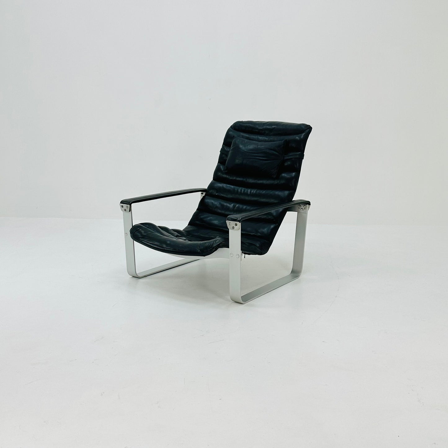 Mid century black leather Pulkka armchair by Ilmari Lappalainen for Asko, 1960