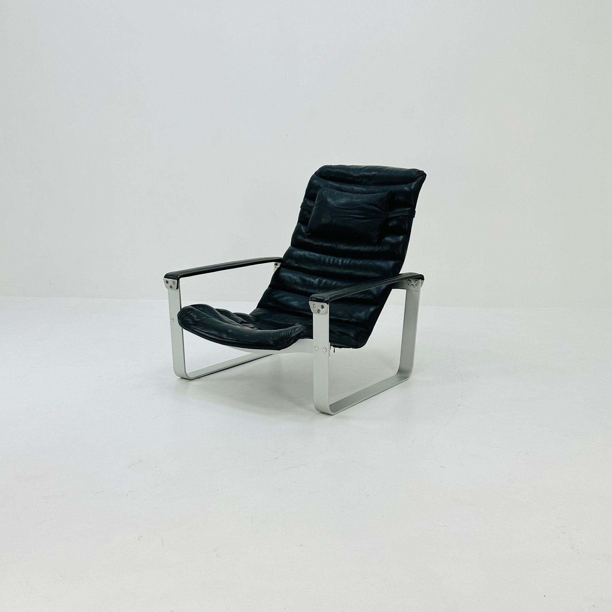 Mid century black leather Pulkka armchair by Ilmari Lappalainen for Asko, 1960