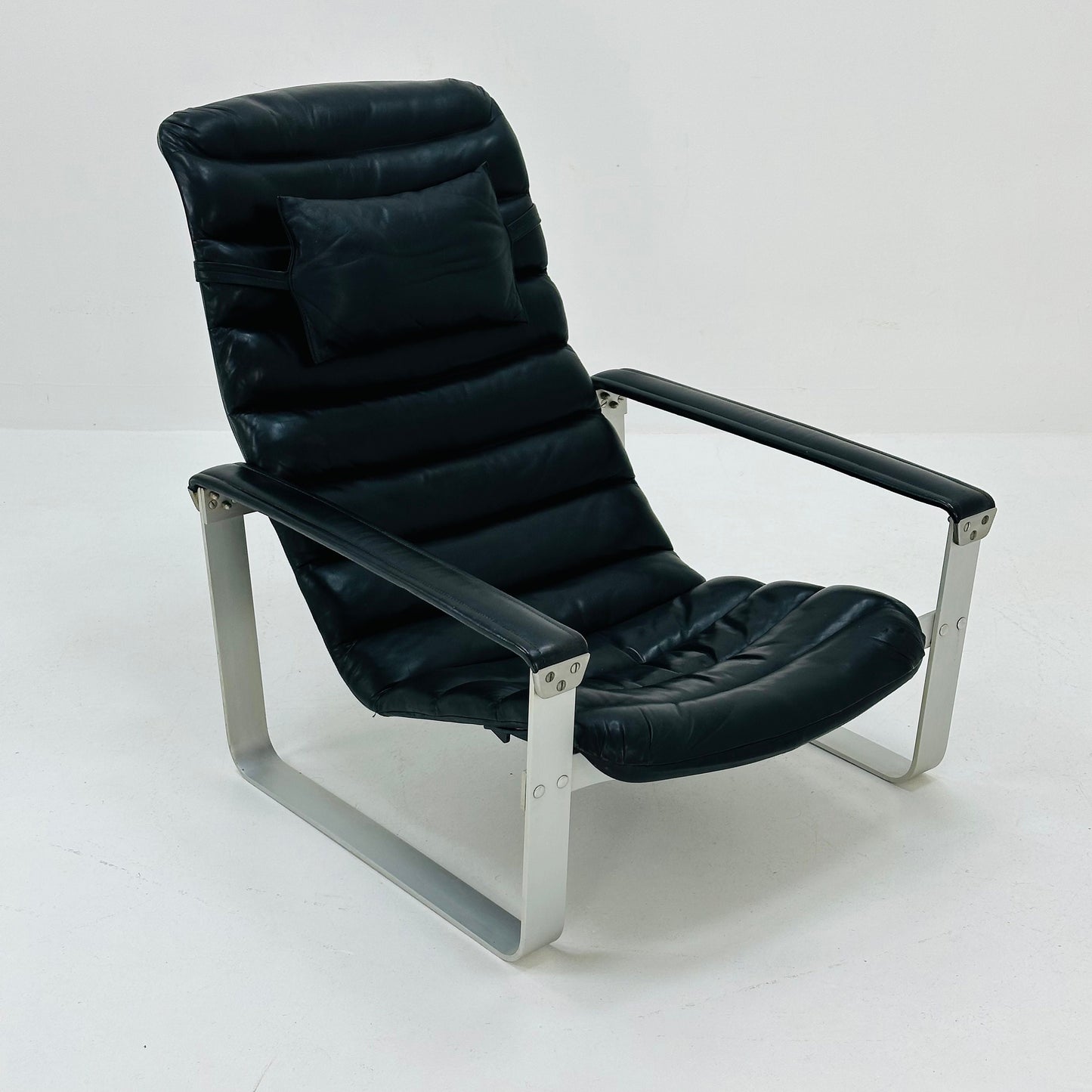 Mid century black leather Pulkka armchair by Ilmari Lappalainen for Asko, 1960