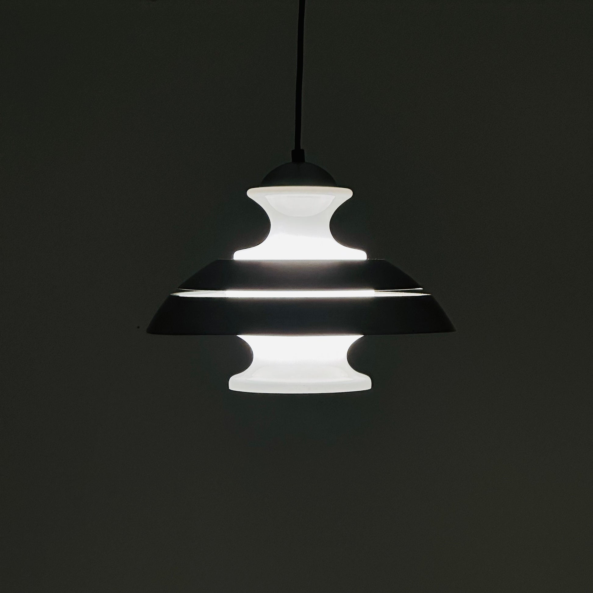 Scandinavian Pendant lamp from the 1970s in brushed aluminum and opaline glass.