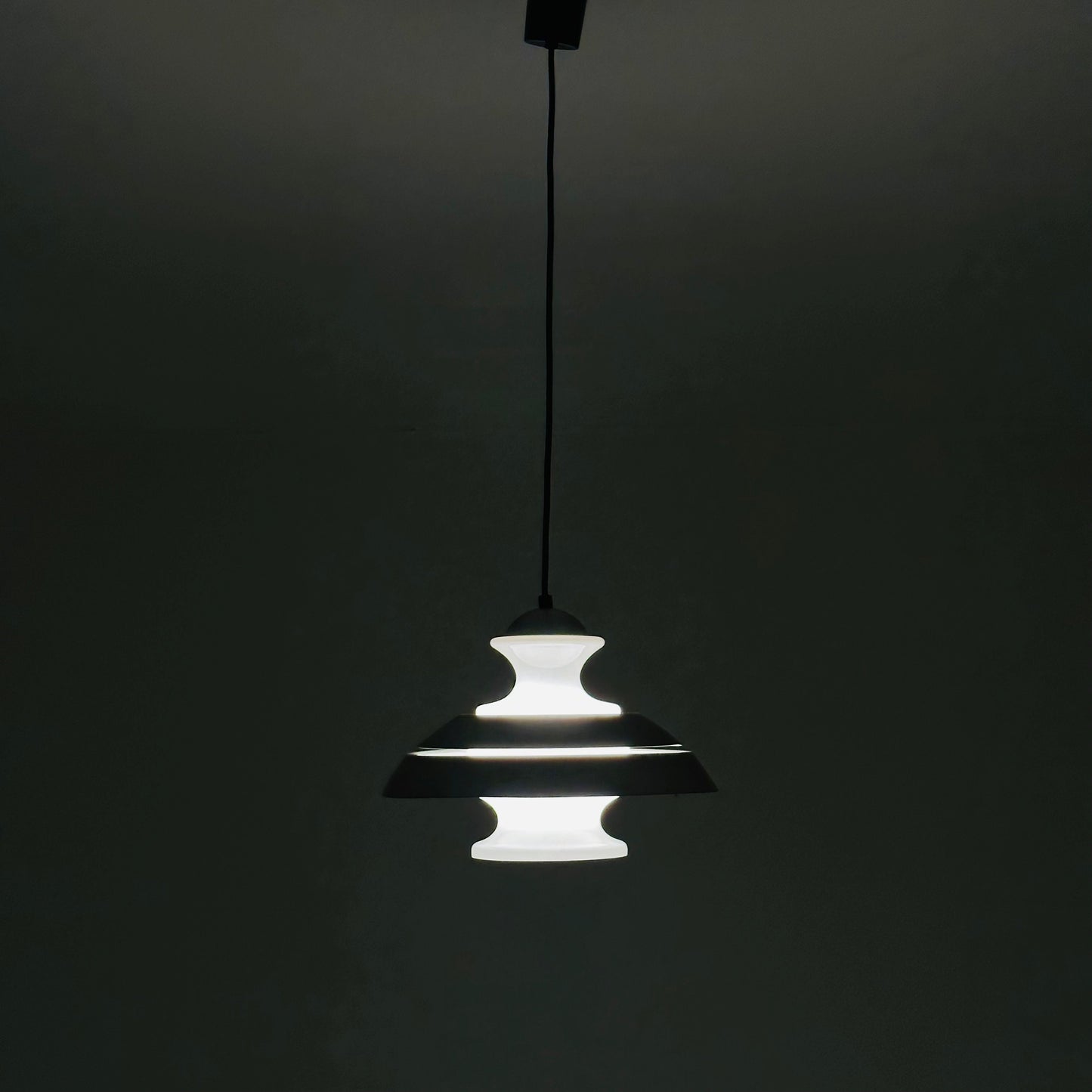 Scandinavian Pendant lamp from the 1970s in brushed aluminum and opaline glass.
