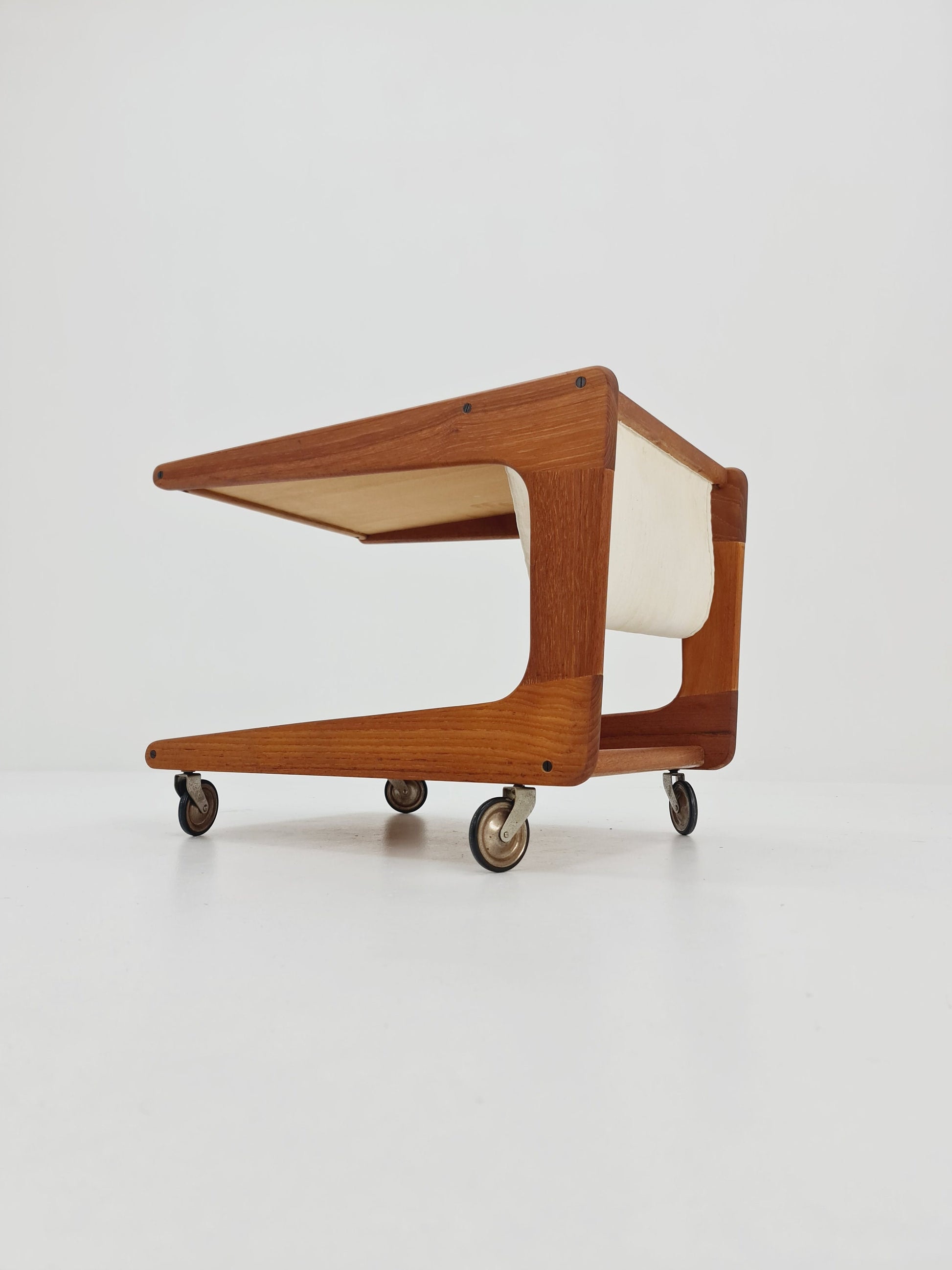 Vintage mid century danish trolley in solid teak with magazin Rack, 1960s