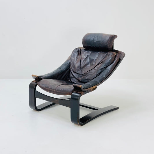 Midcentury Ake Fribytter Brown Leather Nelo Mobel Armchair 1970s Sweden