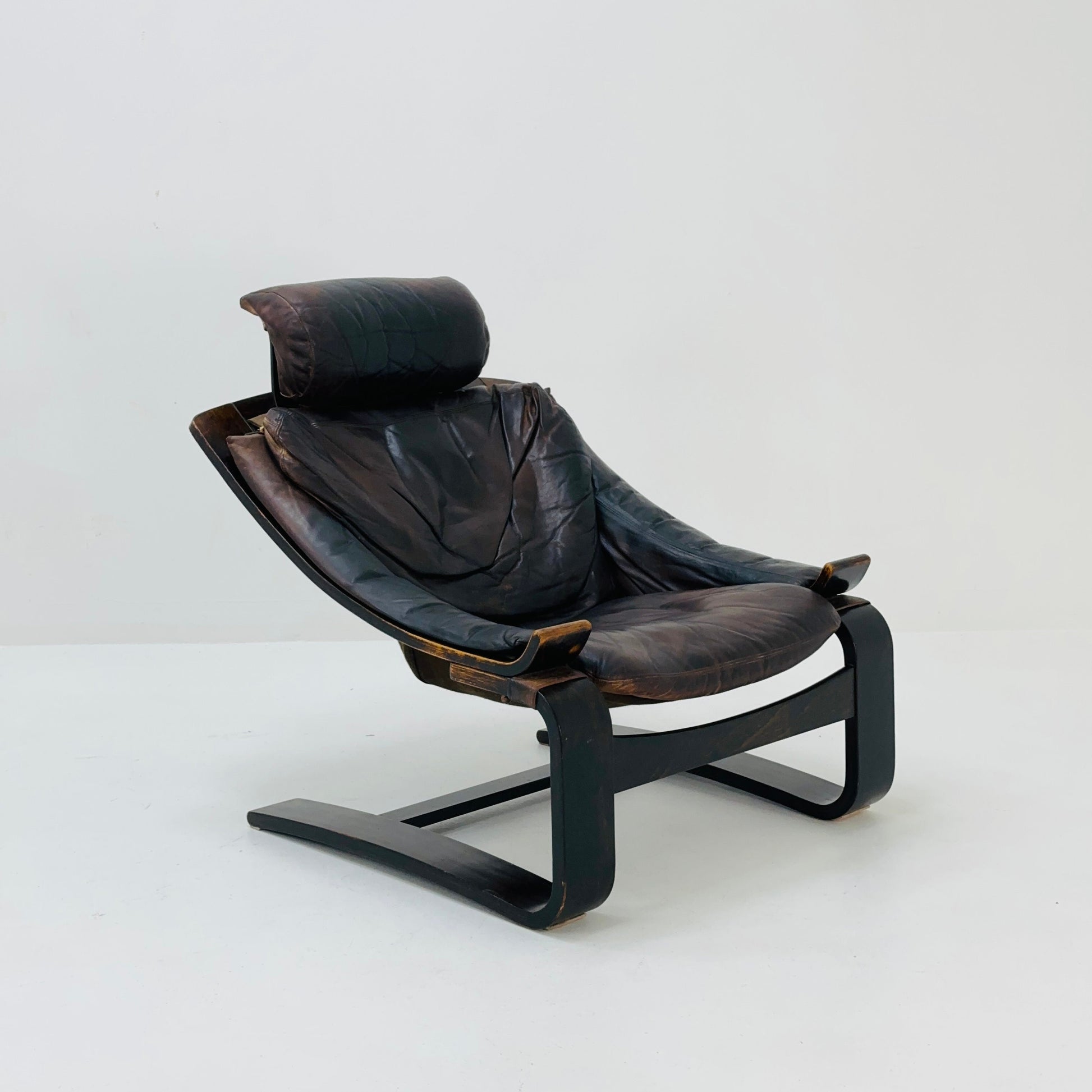 Midcentury Ake Fribytter Brown Leather Nelo Mobel Armchair 1970s Sweden