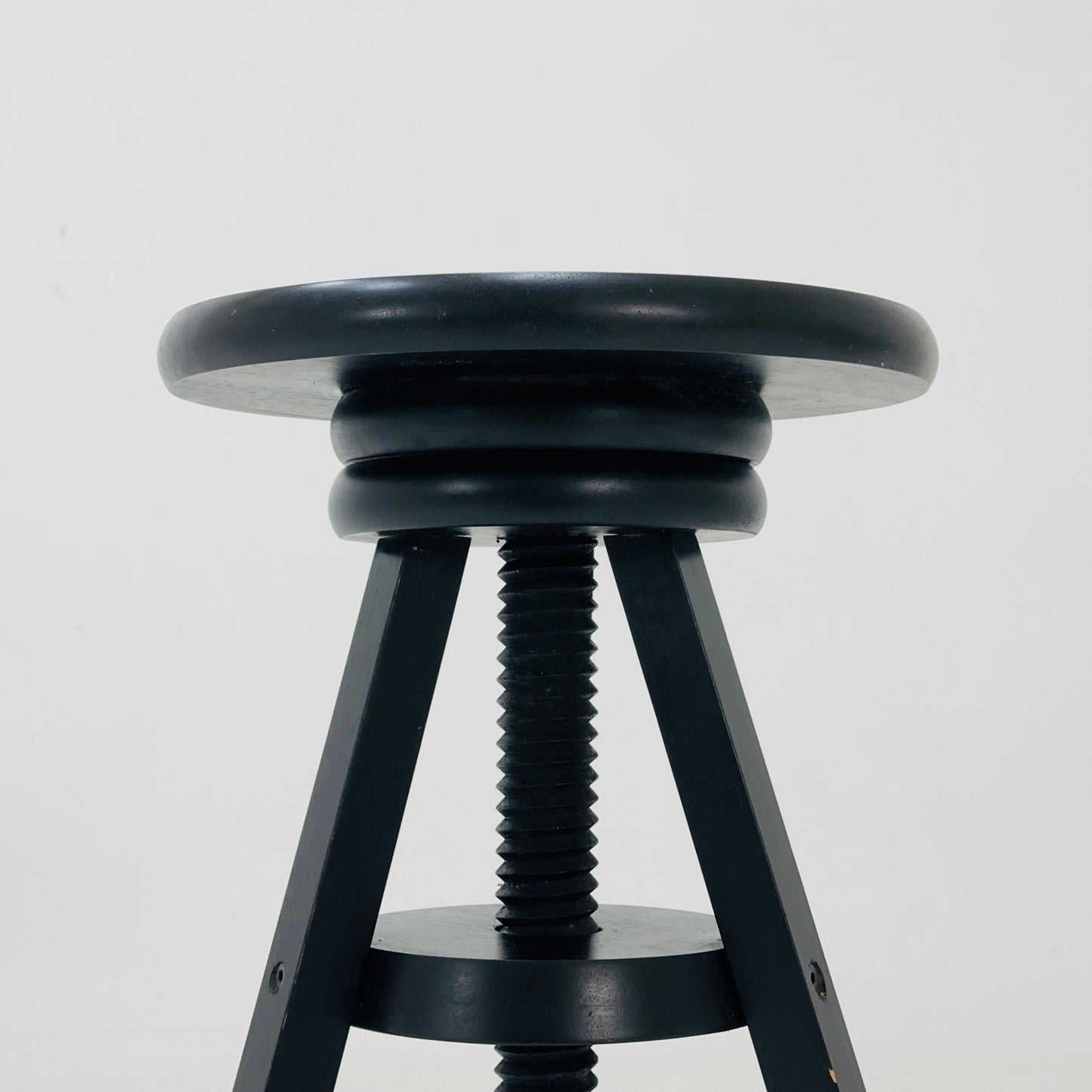 1of 2 solid wood adjustable screw Ikea vintage black bar stool 1990s