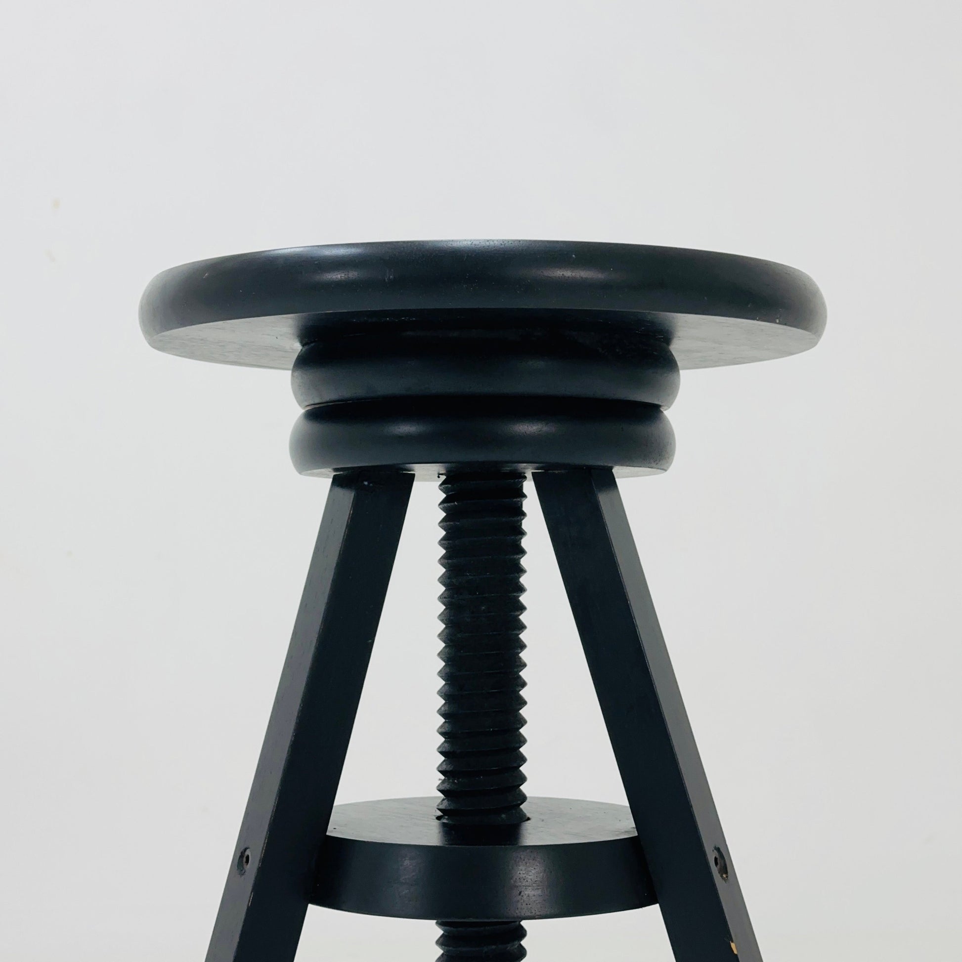 1of 2 solid wood adjustable screw Ikea vintage black bar stool 1990s