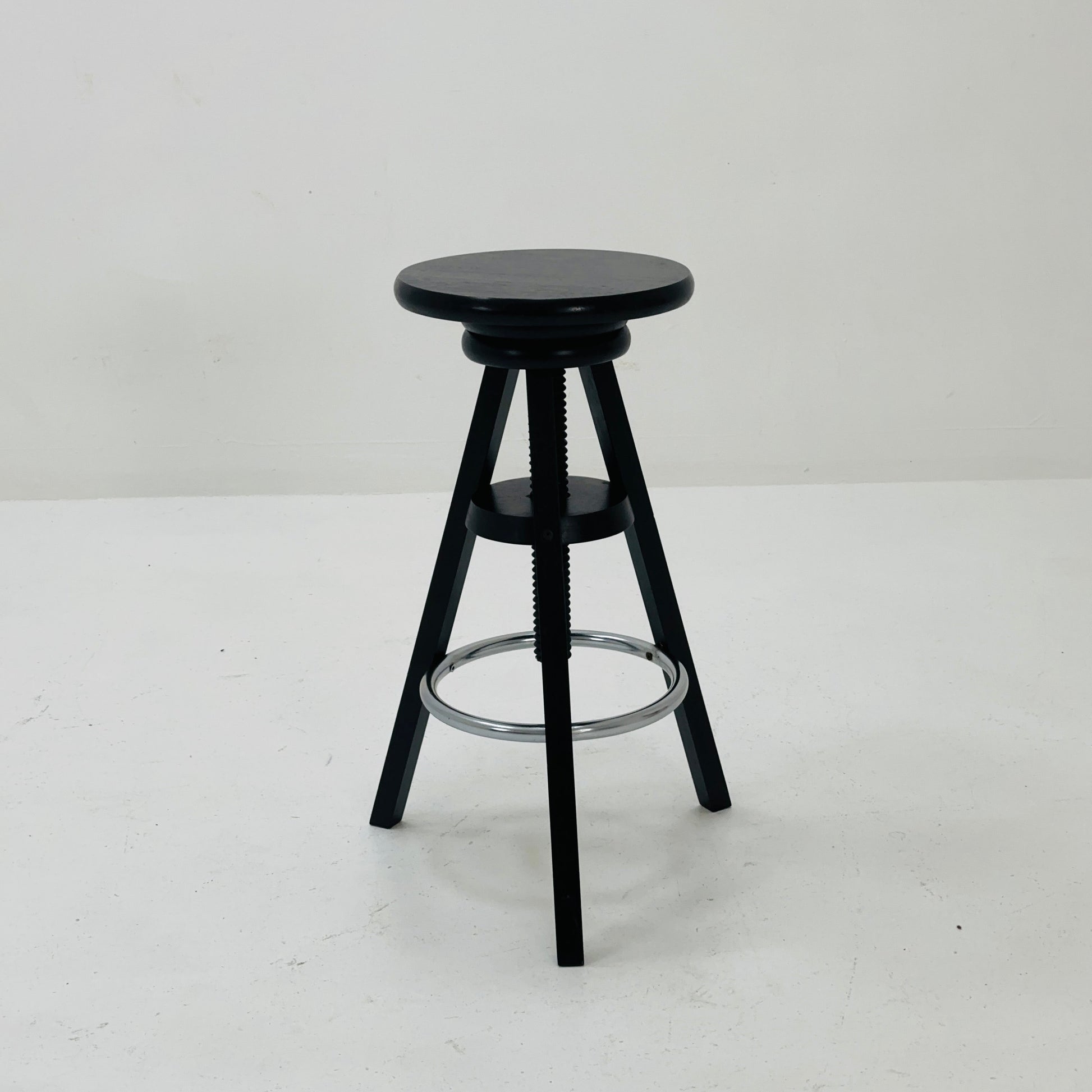 1of 2 solid wood adjustable screw Ikea vintage black bar stool 1990s