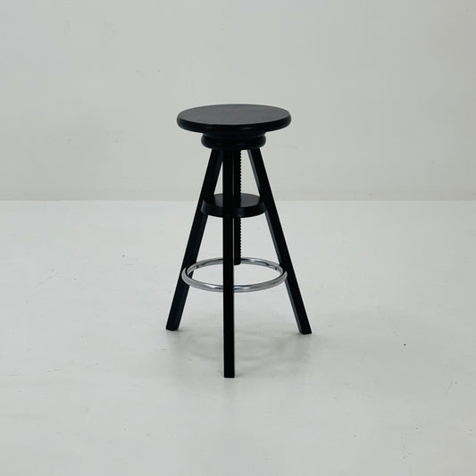 1of 2 solid wood adjustable screw Ikea vintage black bar stool 1990s