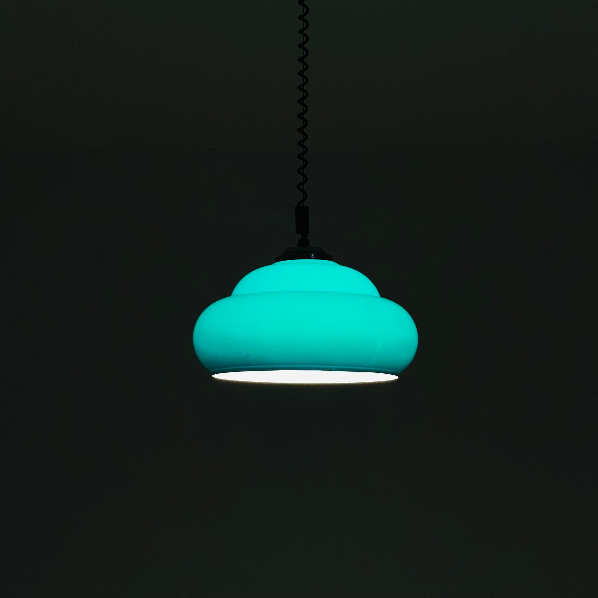 1 of 2 Mid Century Space Age Pendant Light / Green Vintage Lamp Italy 1970s