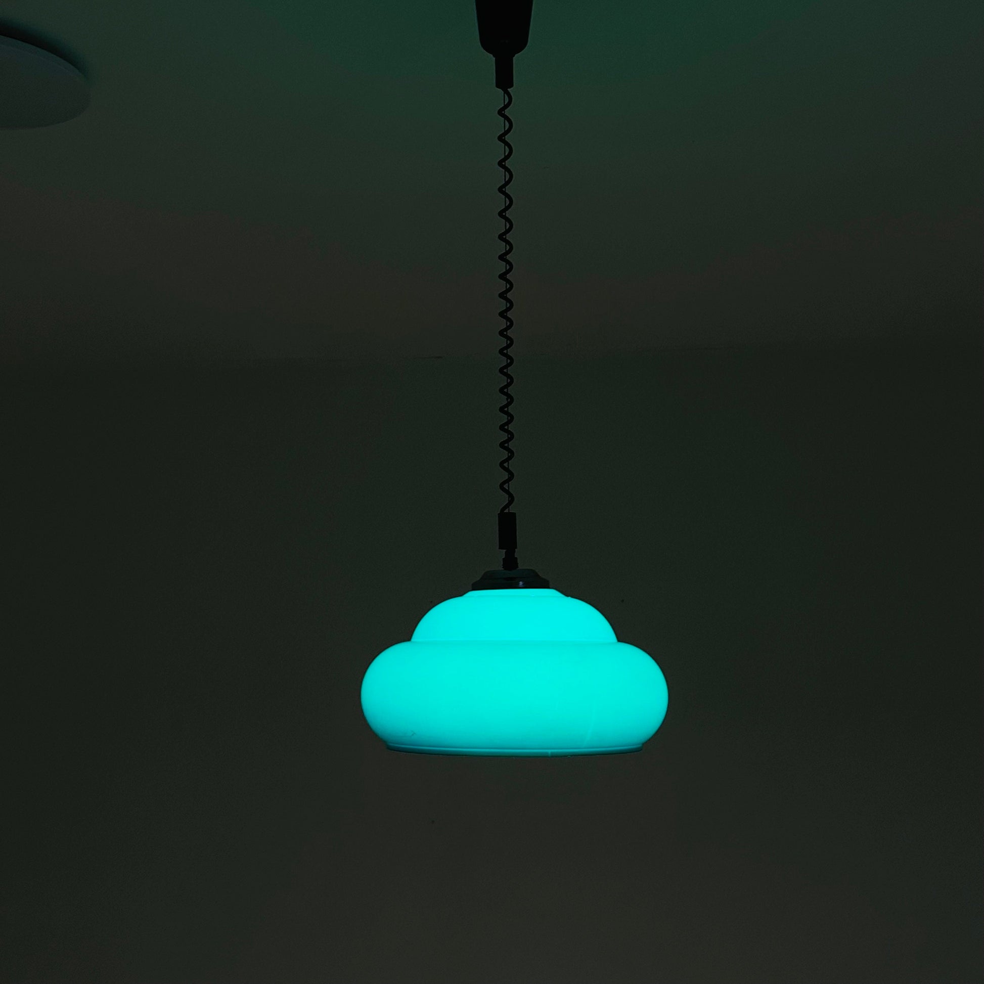 1 of 2 Mid Century Space Age Pendant Light / Green Vintage Lamp Italy 1970s