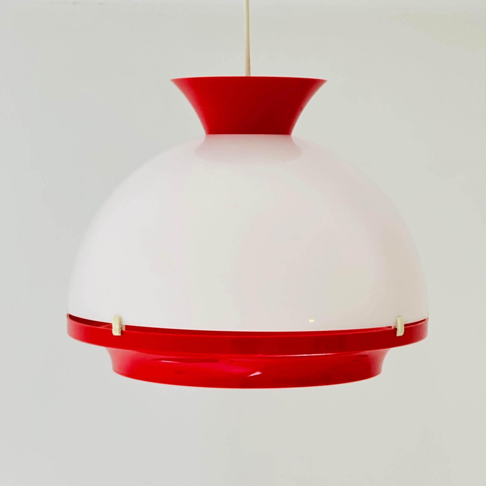 Space age White & Red Plastic Pendant Light. Italy 1980s